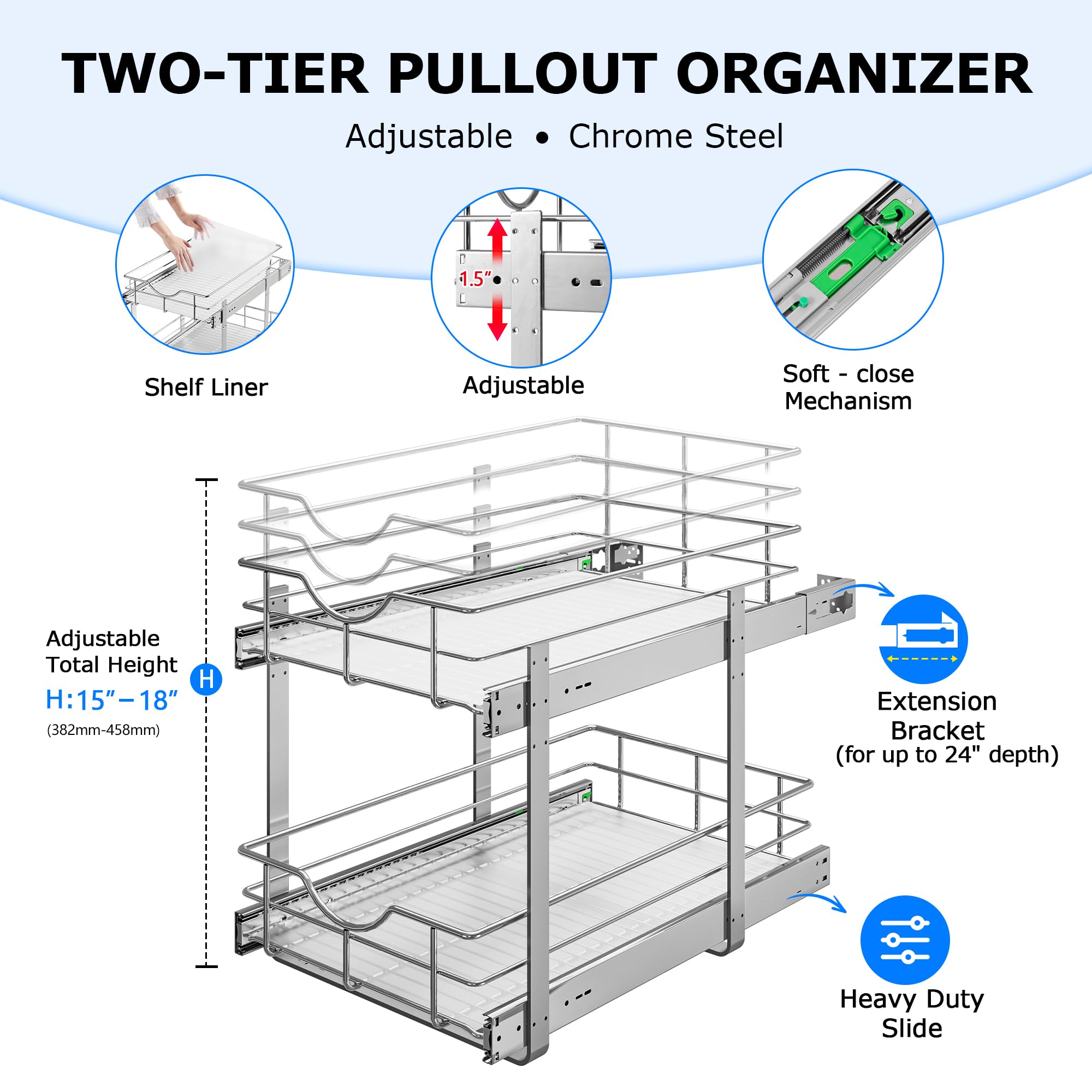 2 Tier Kitchen Cabinet Pullout Shelf and Drawer Organizer