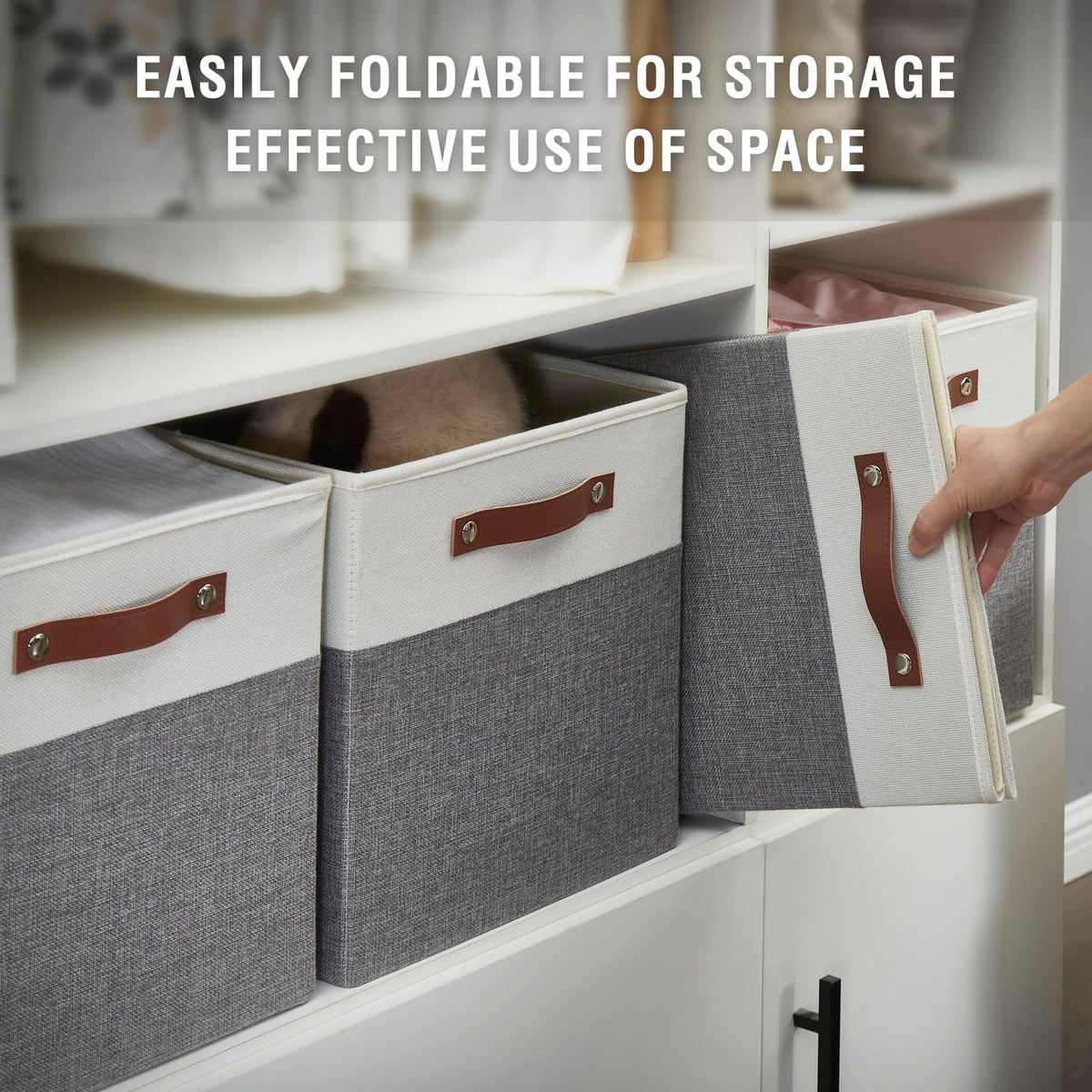 Collapsible Fabric Storage Cube Bins with 2 Reinforced PU Handles (4 Count)