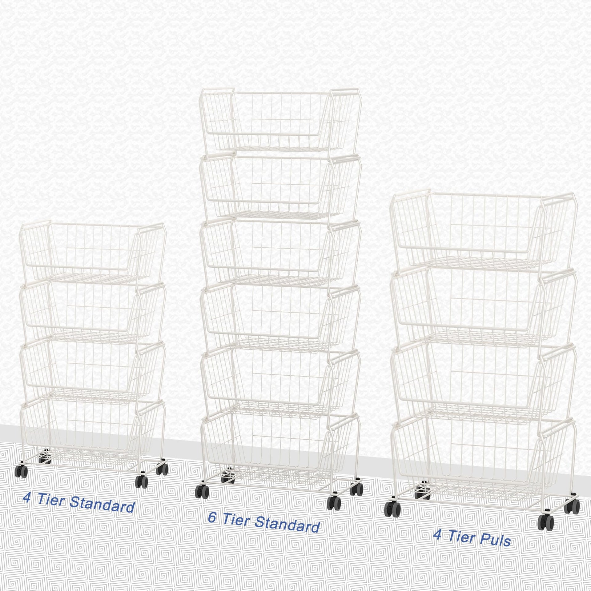 6 Tier Tall Stackable Wire Storage Baskets with Wheels (6 Count)