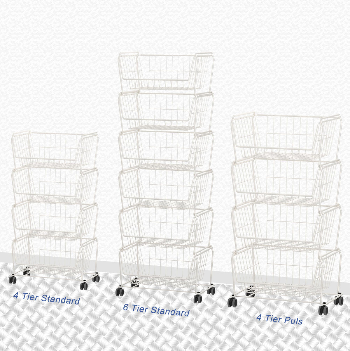 6 Tier Tall Stackable Wire Storage Baskets with Wheels (6 Count)