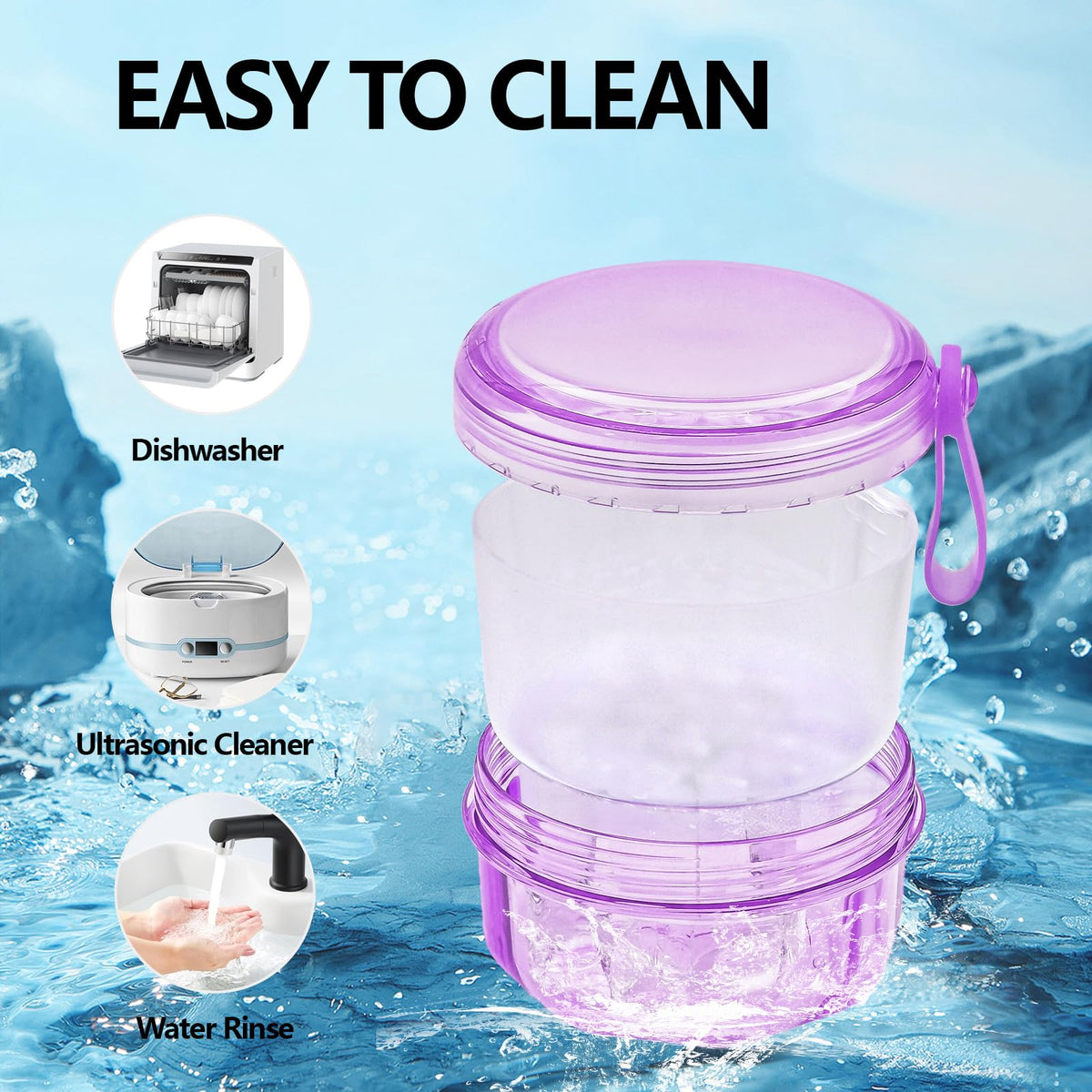 Leakproof Denture Case Purple Denture Soaking Cup with Strainer Basket