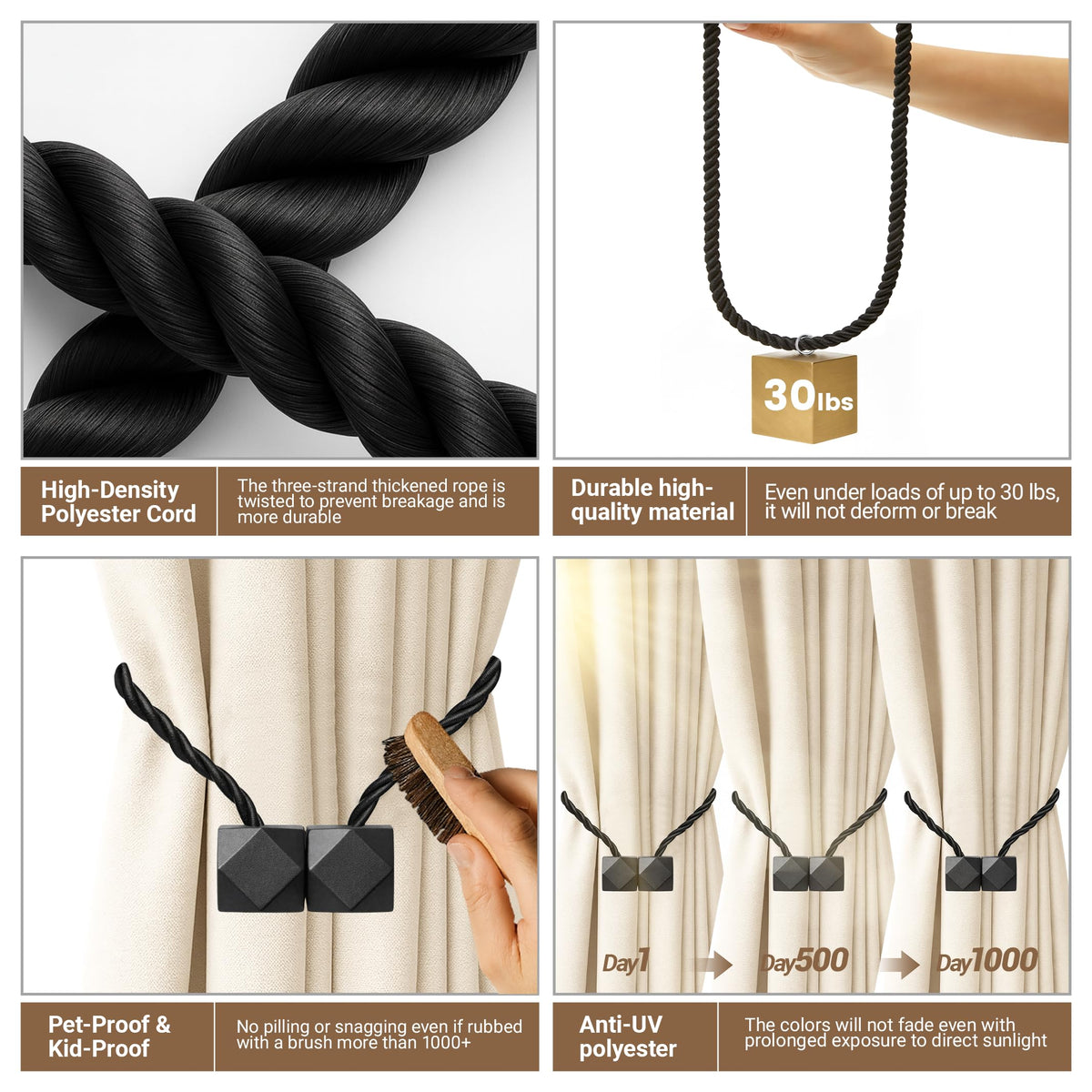 Magnetic Curtain Tiebacks Black 6pcs (6 Count)