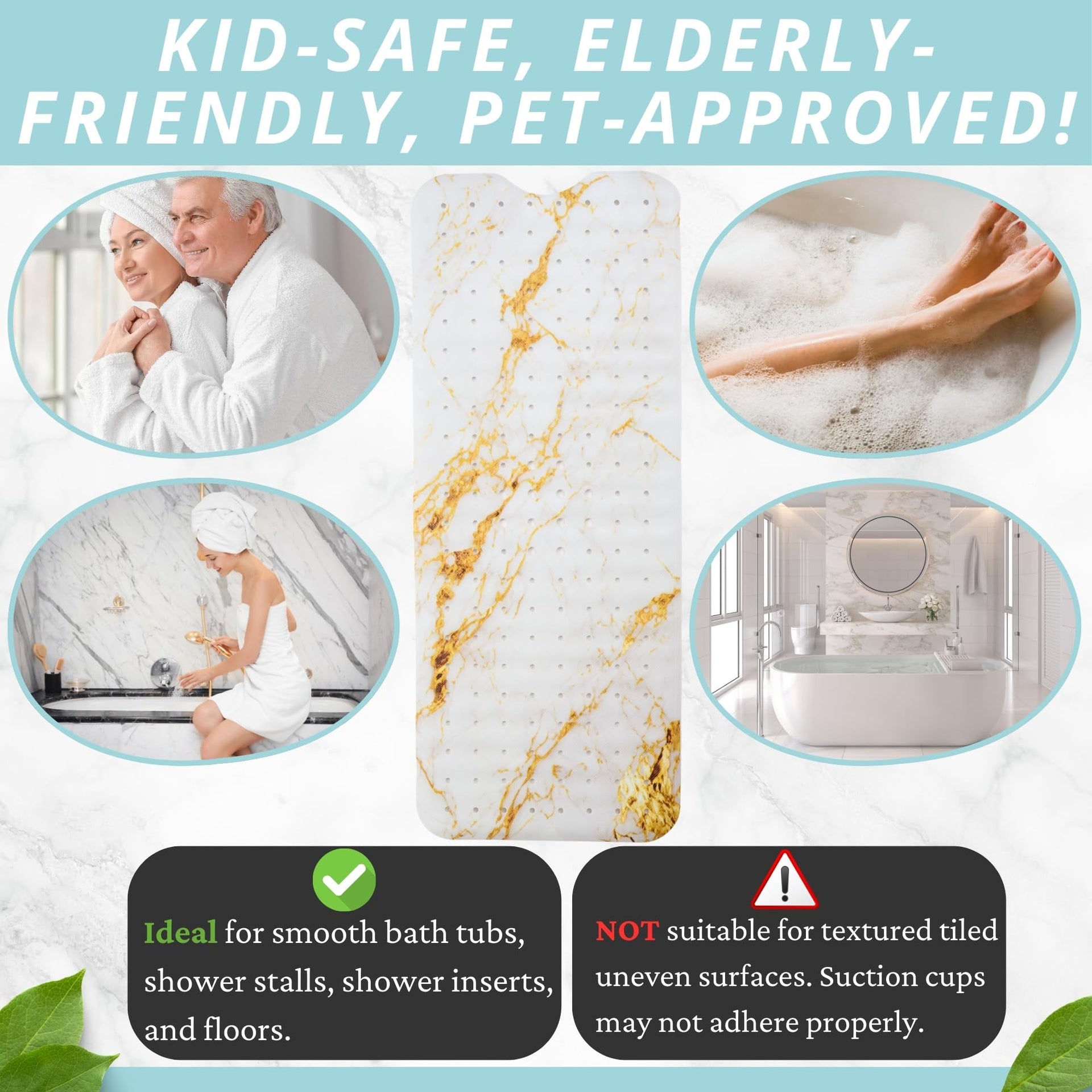 Non Slip Bath & Shower Mat 40x16 Extra Long