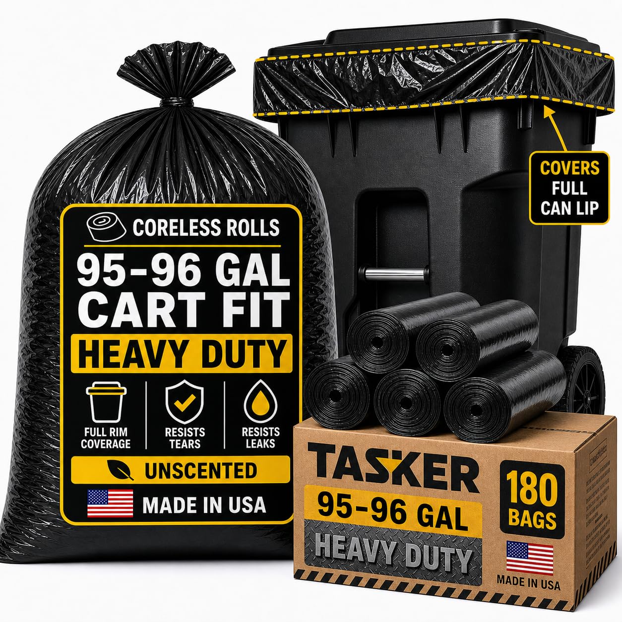 95 Gallon Trash Bags Heavy Duty (180 Count)
