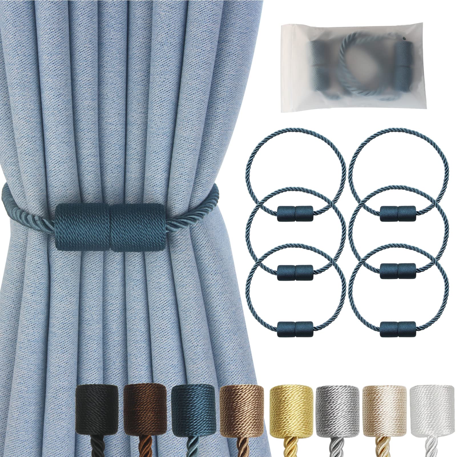 Magnetic Curtain Tiebacks Decorative Holdbacks Rope Tie Back Drapes Hangtty (6 Count)