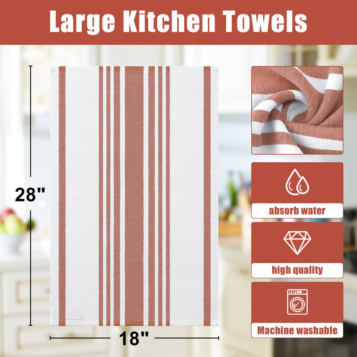 Premium Cotton Stripe Kitchen Towels 3 Pack (3 Count)