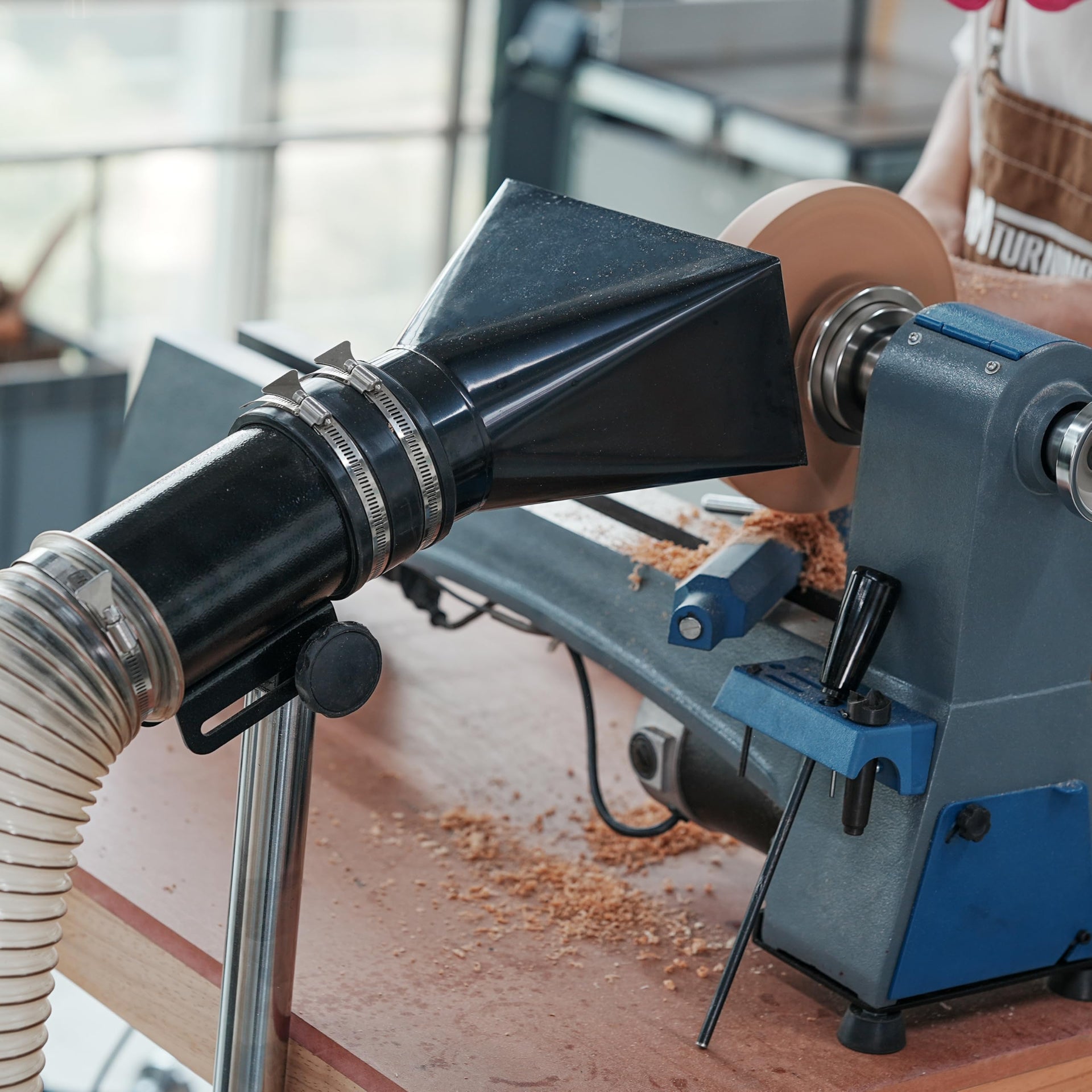 Dust Extraction Hood with Flexible Rubber Cuff for Interchangable Dust Hood for Woodturning Lathe