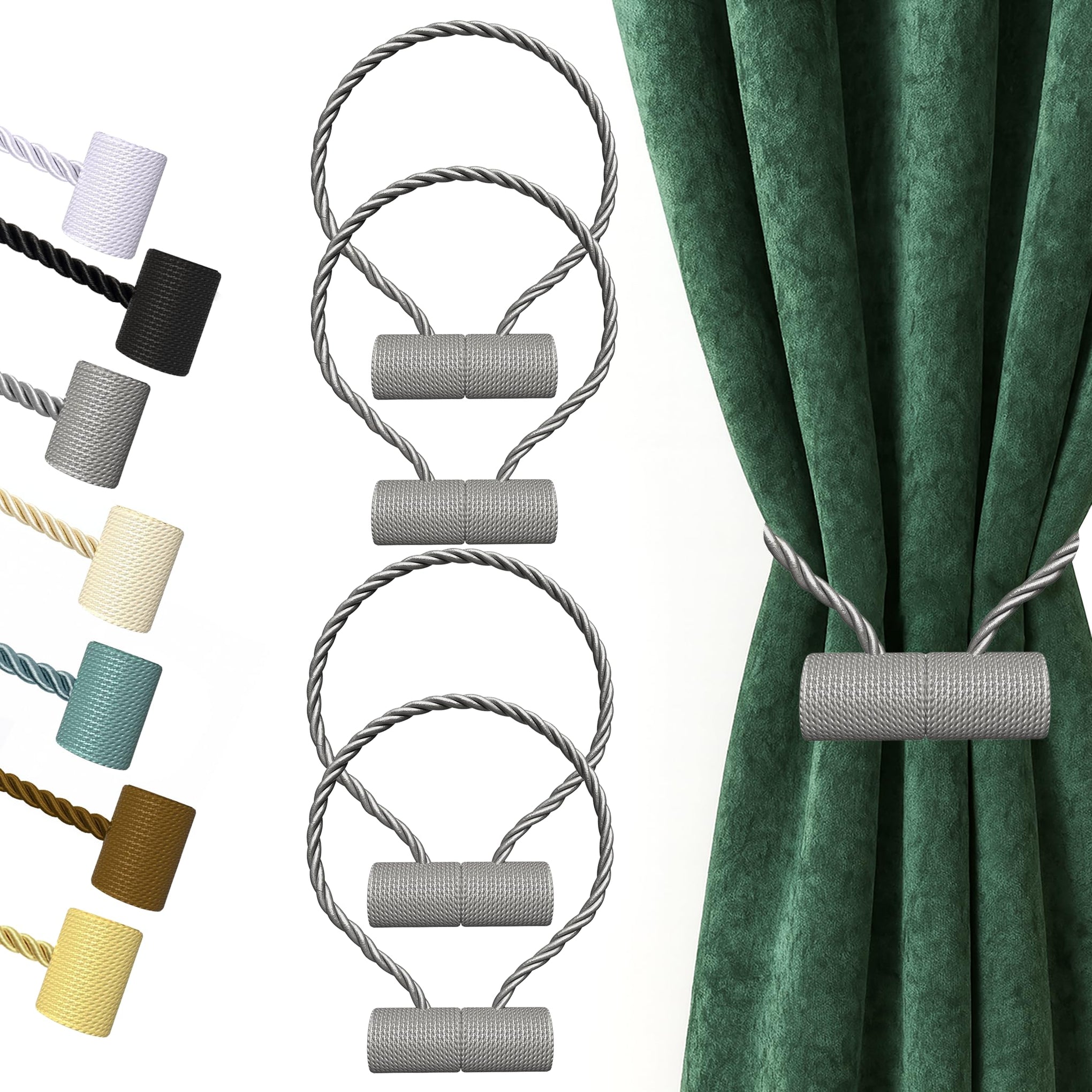 Magnetic Curtain Tiebacks Grey 4pcs (4 Count)