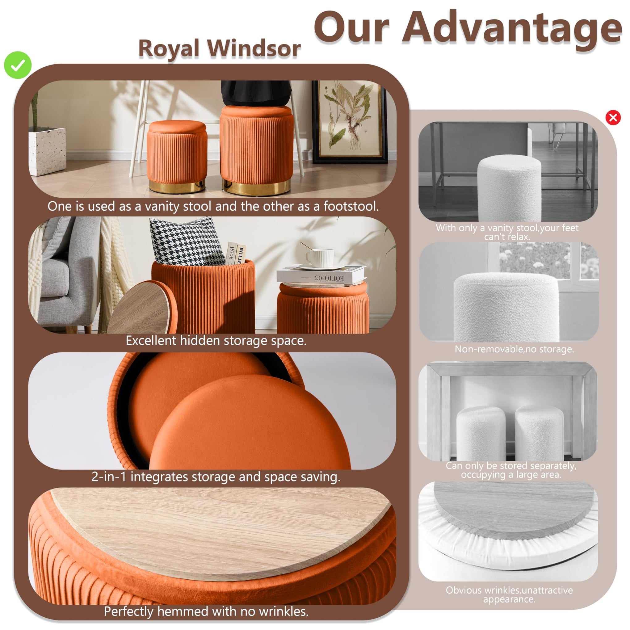 Round Ottoman with Storage Set of 2 (2 Count)