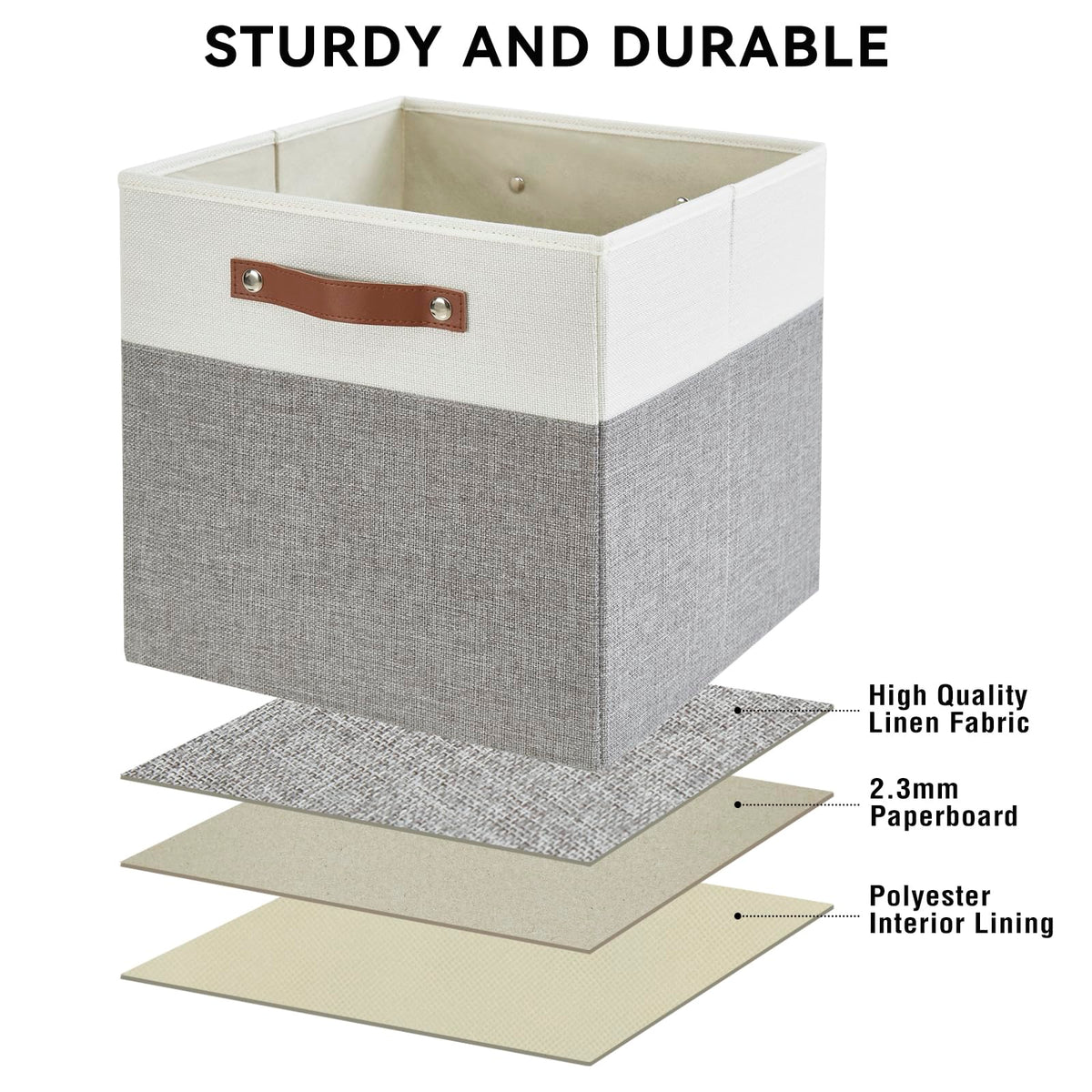 Collapsible Fabric Storage Cube Bins with 2 Reinforced PU Handles (4 Count)