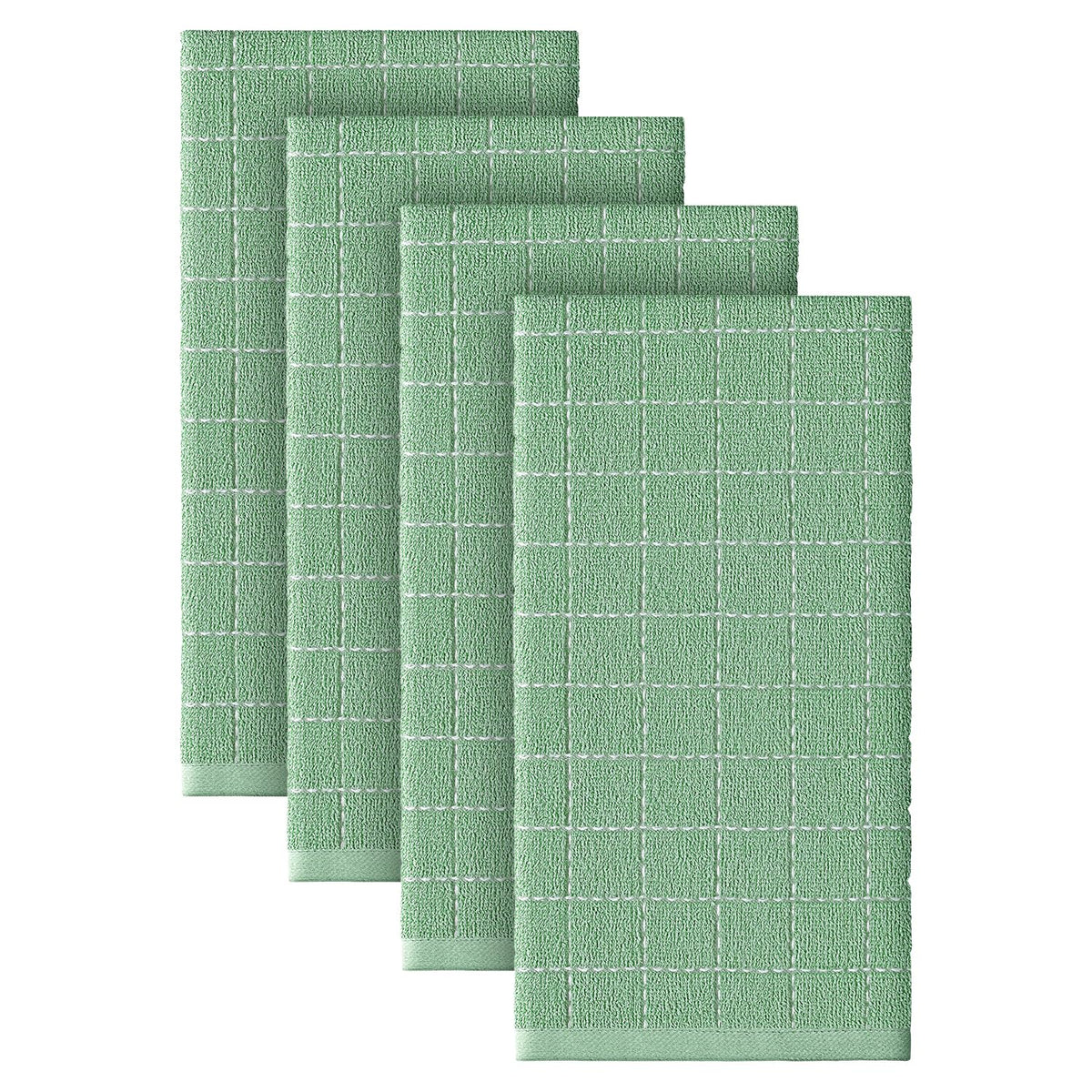 Checkered Designed Cotton Light Green Terry Kitchen Dish Towels (4 Count)