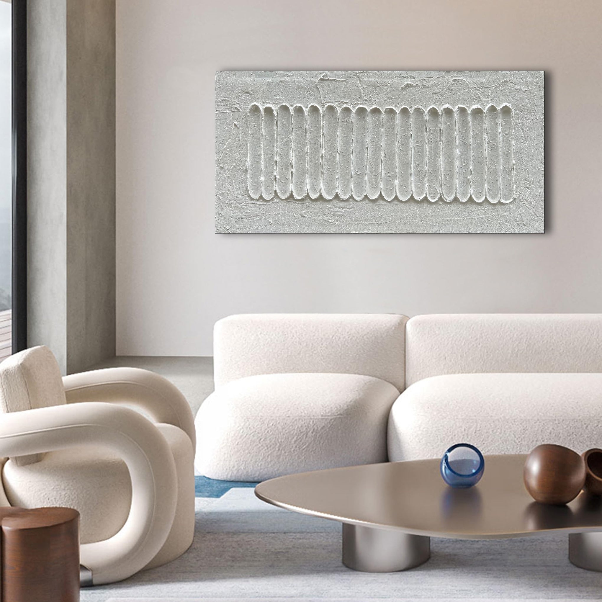 Art 24x48 Inch White Minimalist Abstract Oil Painting Home Wall Decor
