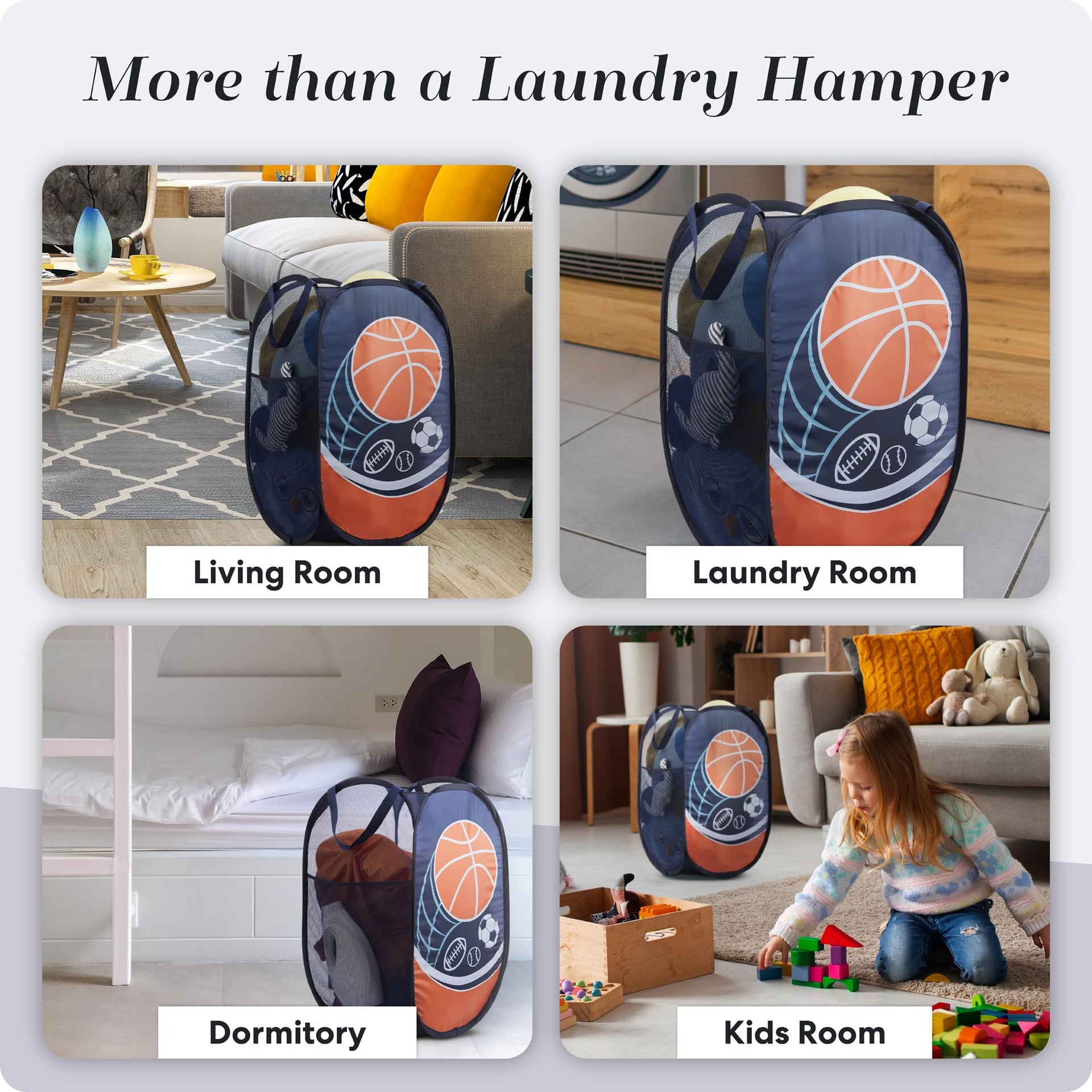 Collapsible Mesh Pop Up Laundry Hamper with Side Pocket