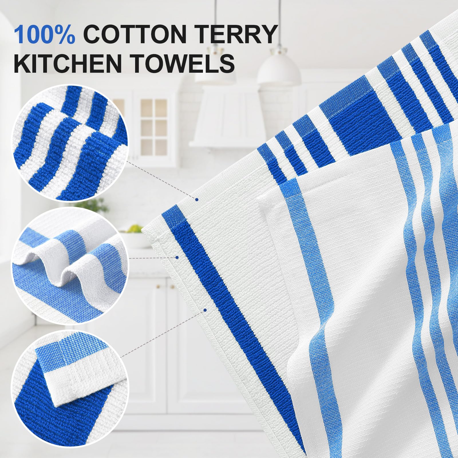 Premium Cotton Stripe Kitchen Towels 6 Pack (6 Count)