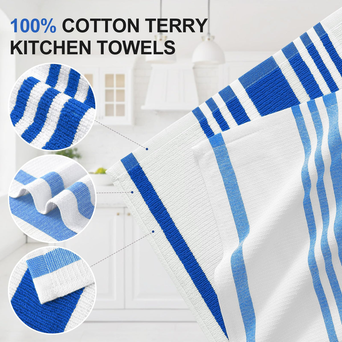 Premium Cotton Stripe Kitchen Towels 8 Pack (8 Count)