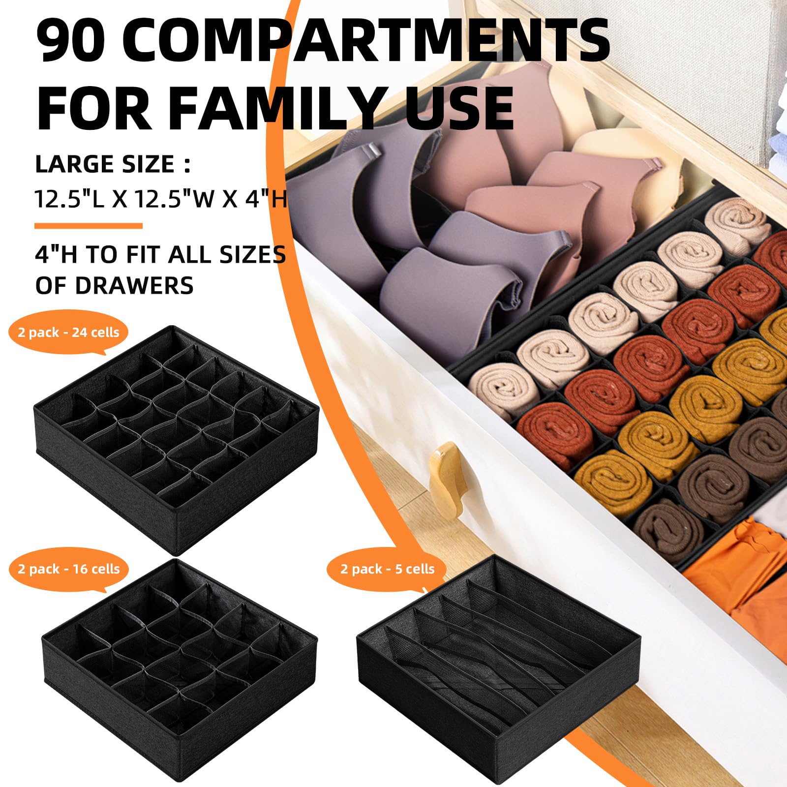6 Pack Sock Underwear Drawer Organizer Dividers (6 Count)