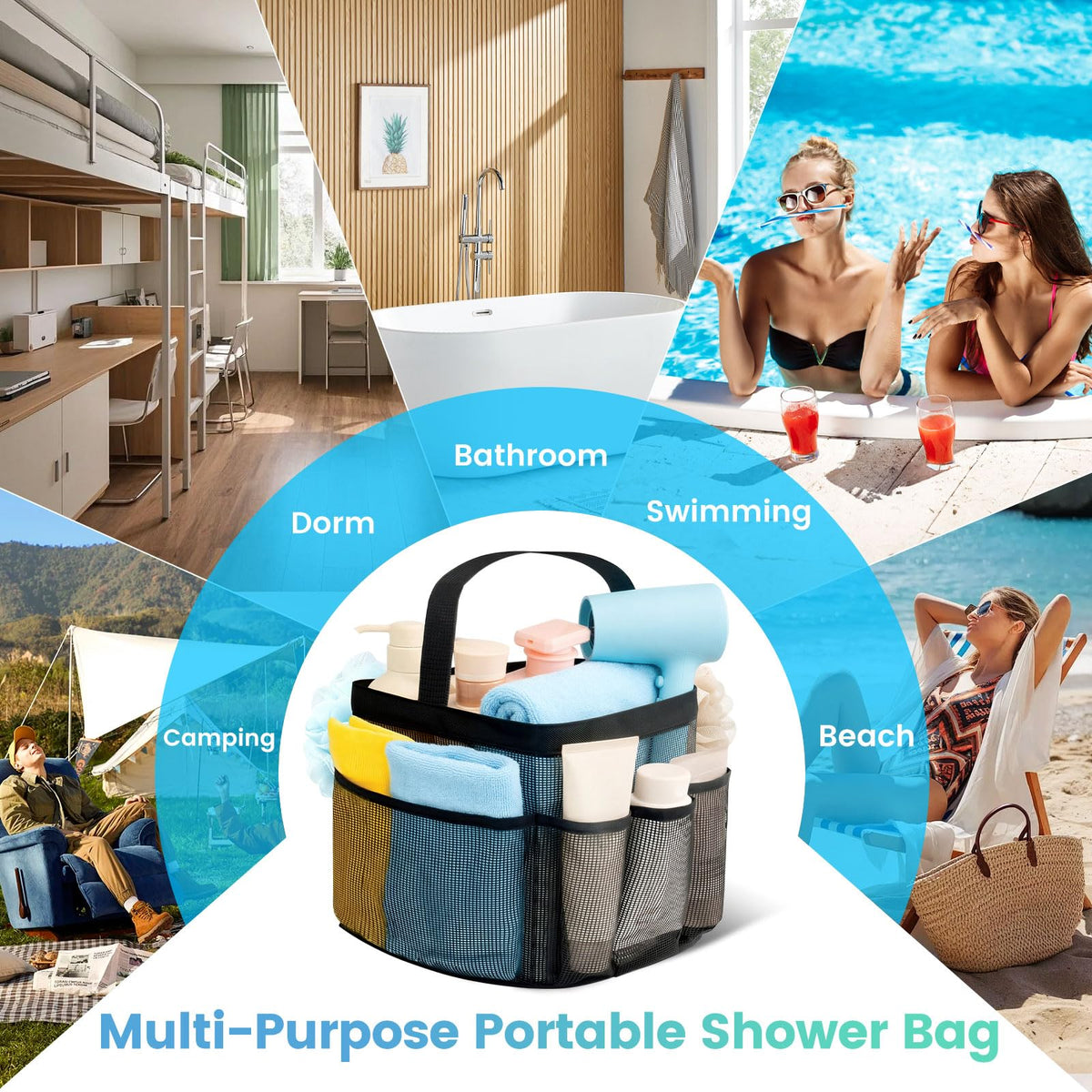 Mesh Shower Caddy Portable for College Dorm Room Essentials for Girls with 9 Pockets