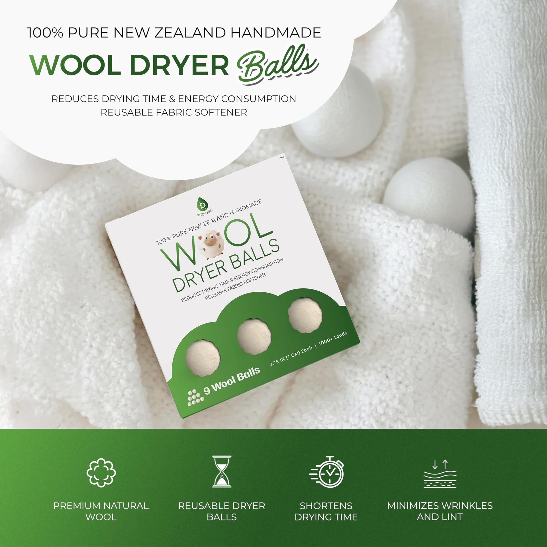 XL Laundry Wool Dryer Balls Made with 100% Pure New Zealand Wool (6 Count)