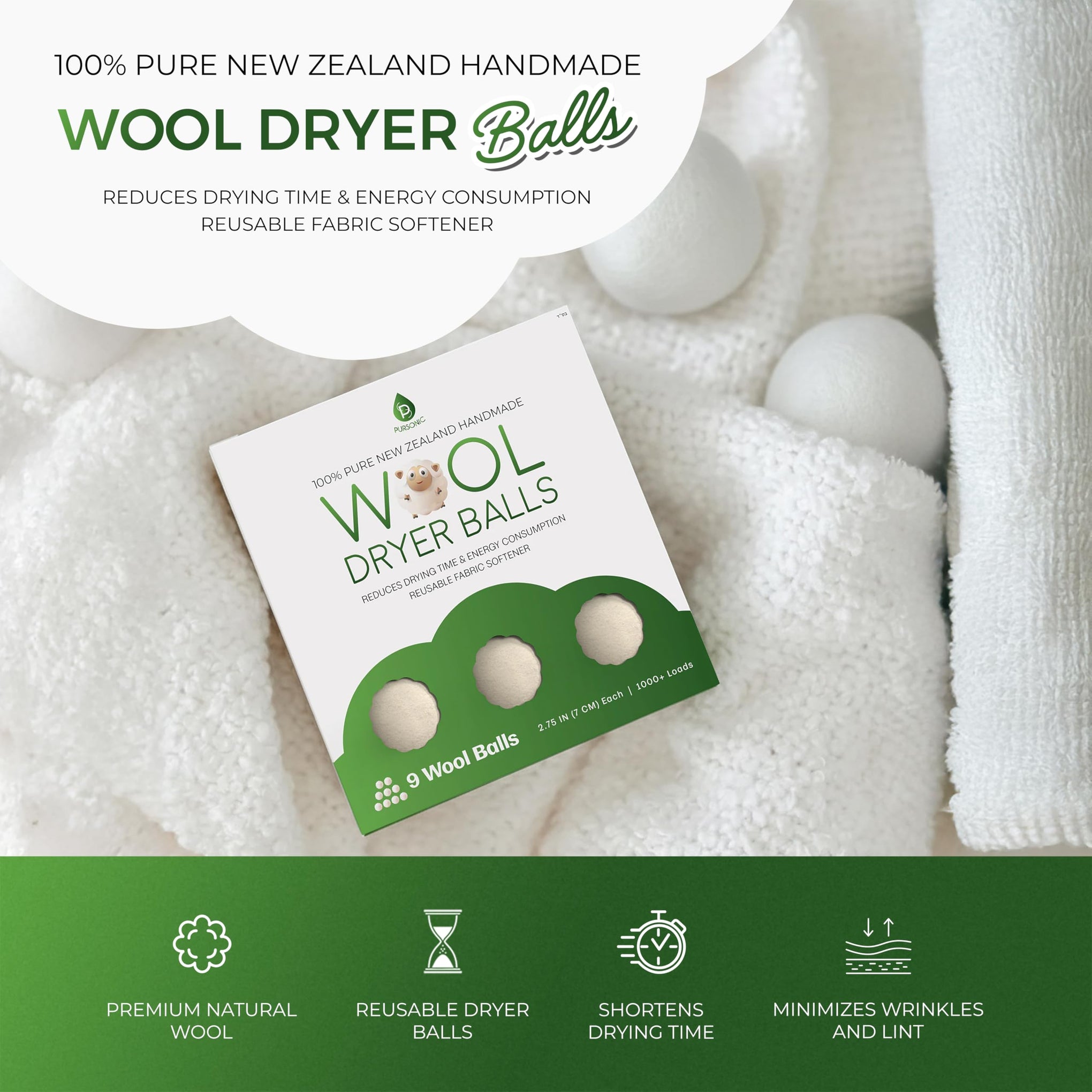 XL Laundry Wool Dryer Balls Made with 100% Pure New Zealand Wool (6 Count)