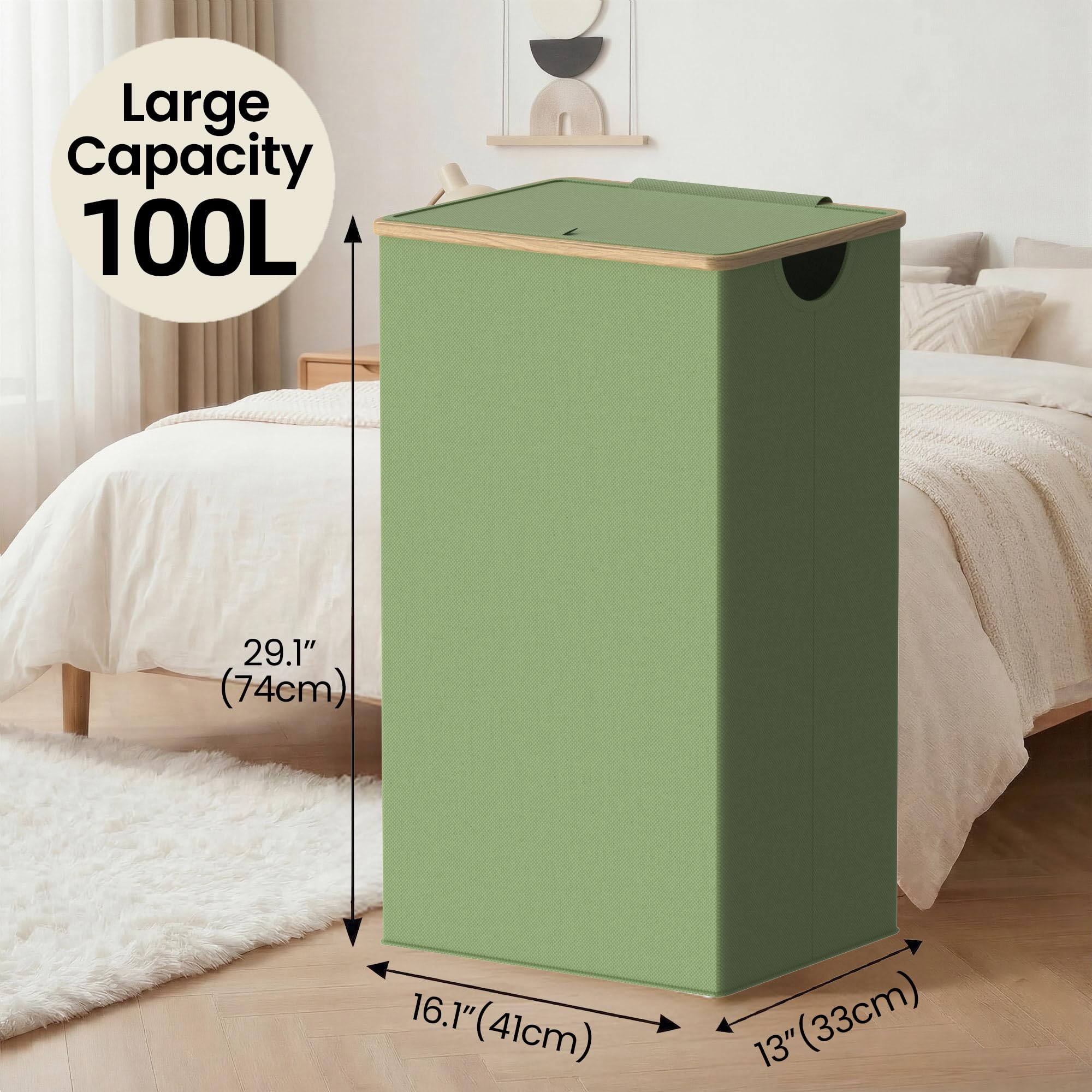 26 Gal Laundry Basket with Lid and Net Bag