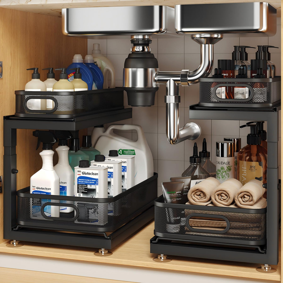 2 Pack Under Sink Storage Organizer with 2 (2 Count)
