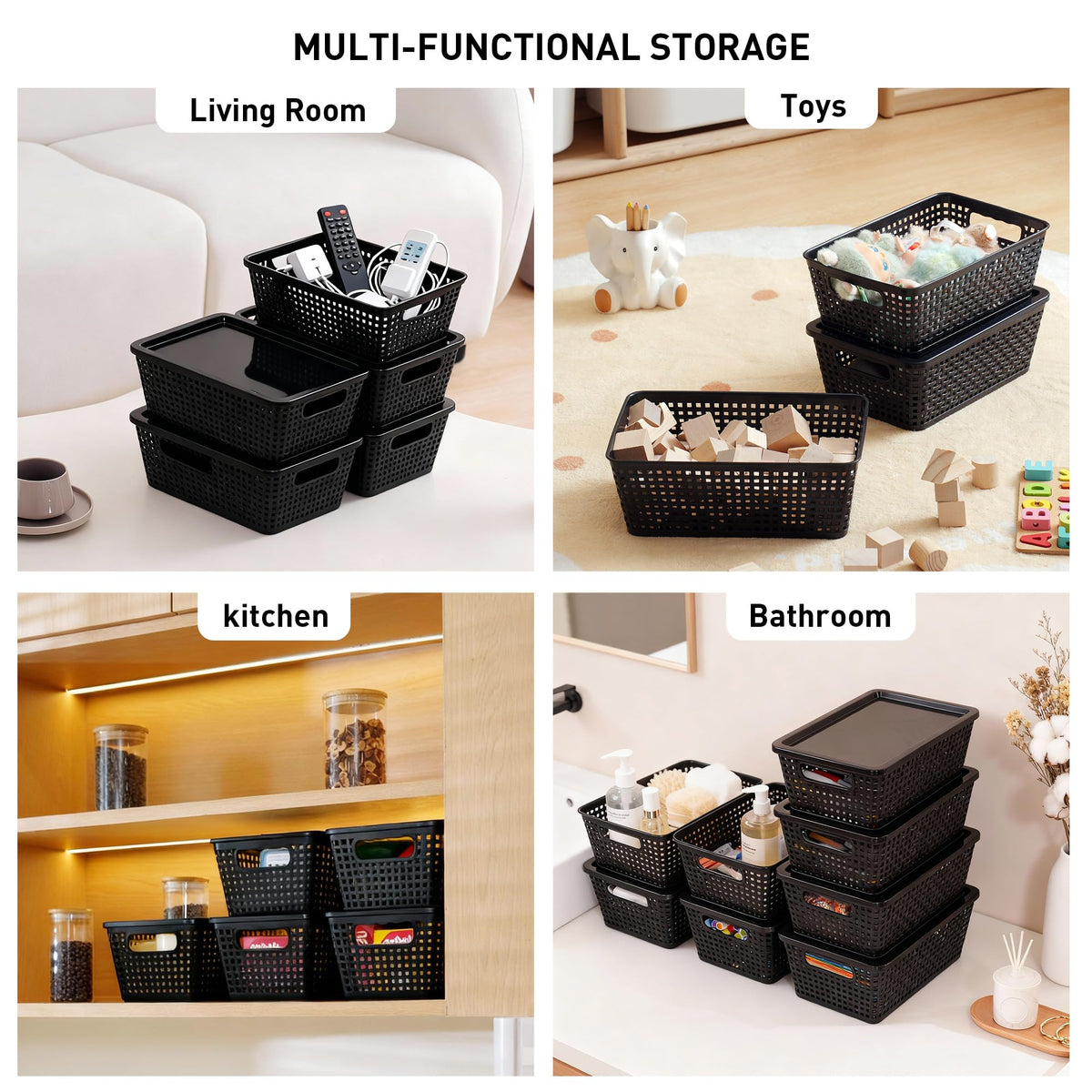 Plastic Storage Baskets With Lid (8 Count)