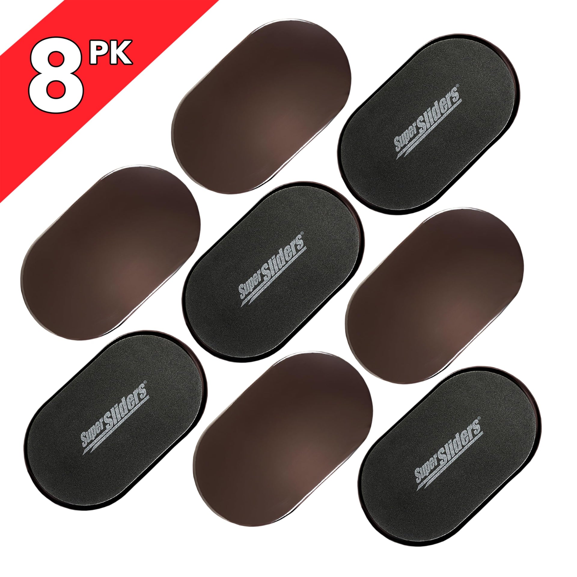 5-3/4" x 9-1/2" XL Oval Reusable Furniture Sliders for Carpet, Anti-Slip Protective Furniture Moving Pads for Beds, Sofas, Dressers, Set of 8, Brown (8 Count)