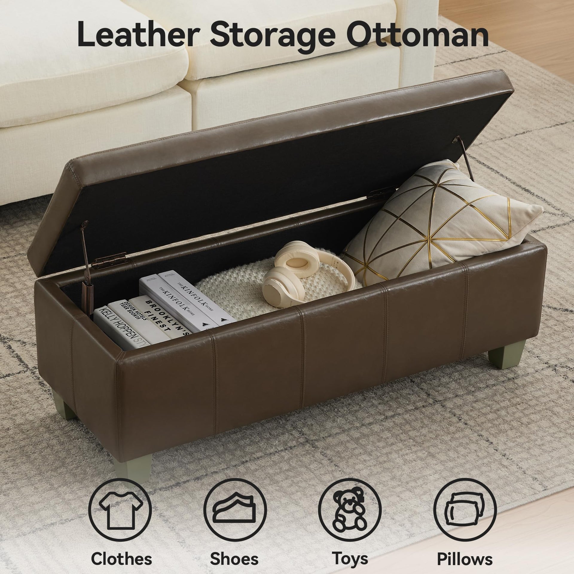 41" Faux Leather Storage Ottoman