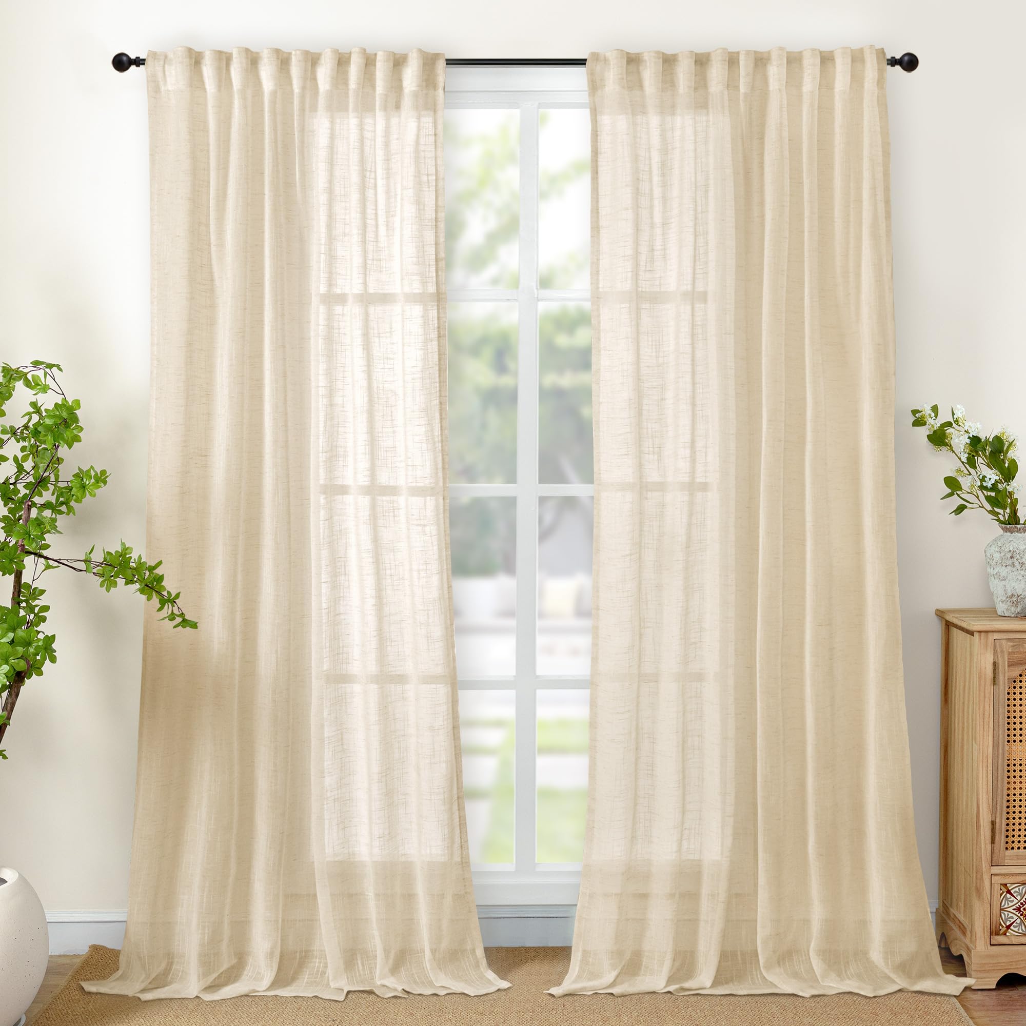Extra Long Linen Curtains 95 Inch Length for Living Room (2 Count)