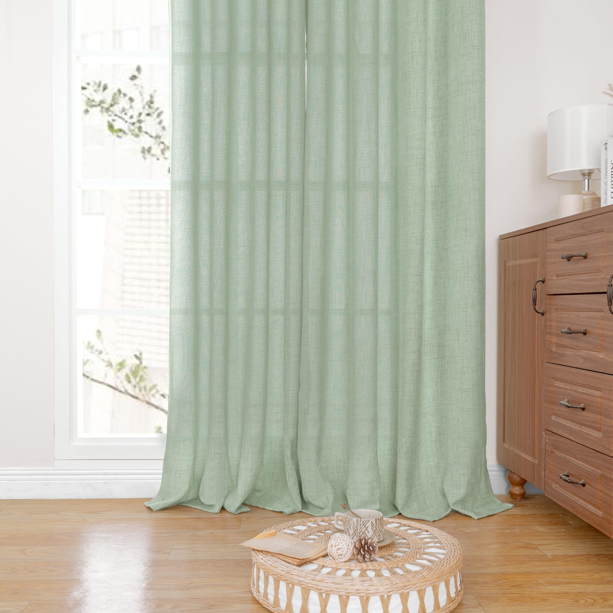 Sage Green Linen Curtains for Living Room 2 Panels (2 Count)