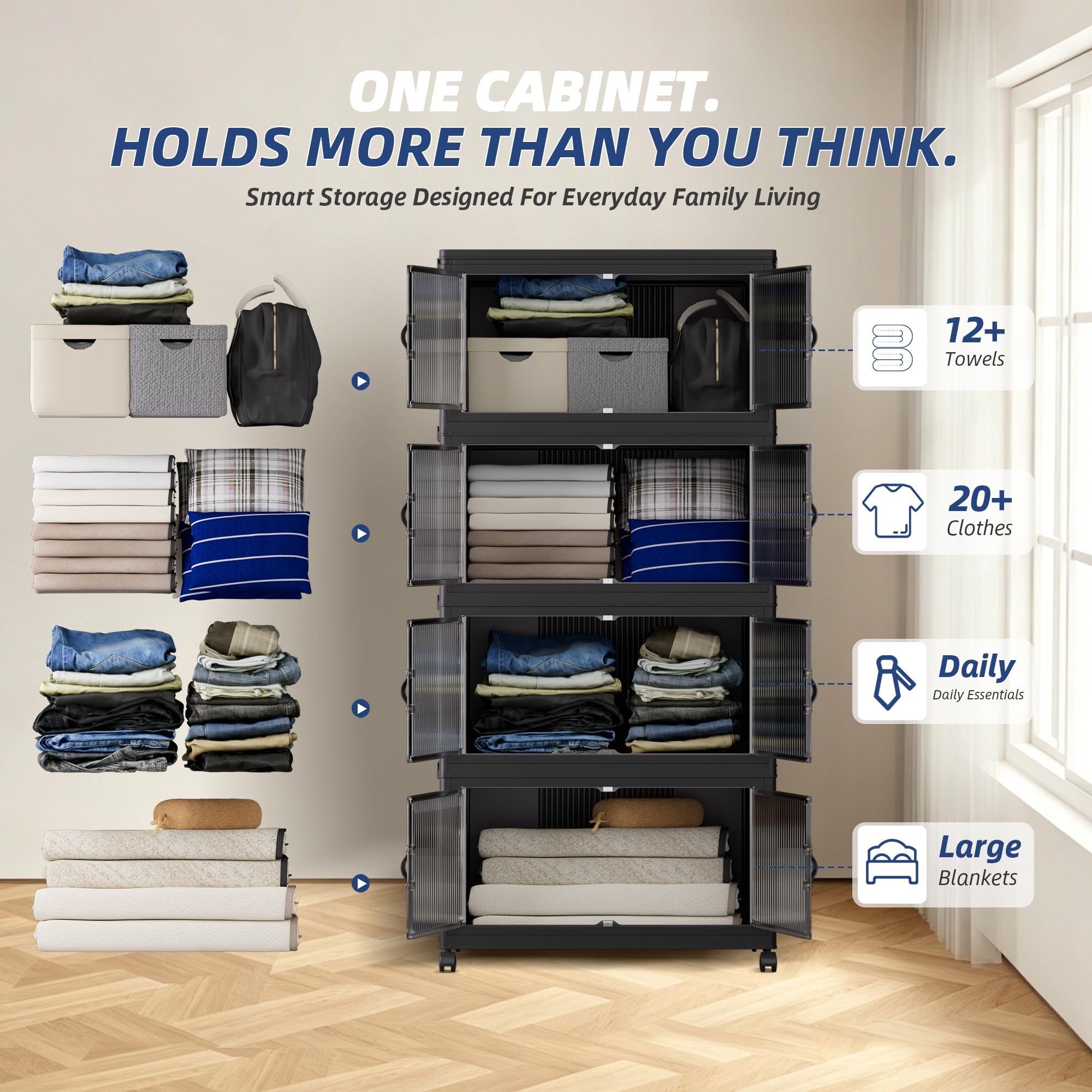116Gal 464Qt Stackable Storage Bins Folding Collapsible Storage Bins with a Lid (4 Count)
