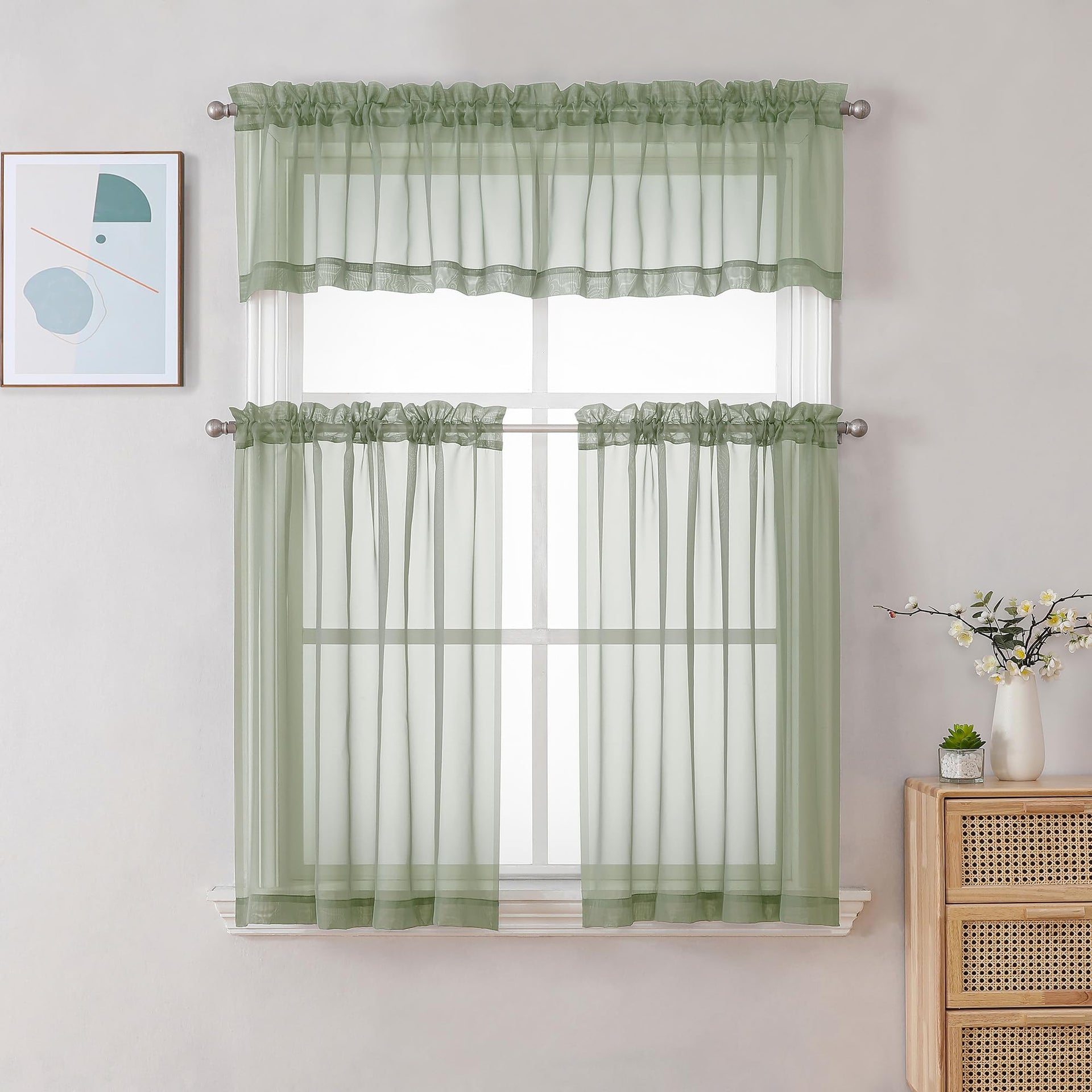 Sage Green Sheer Valance for Windows 2 Pack (2 Count)