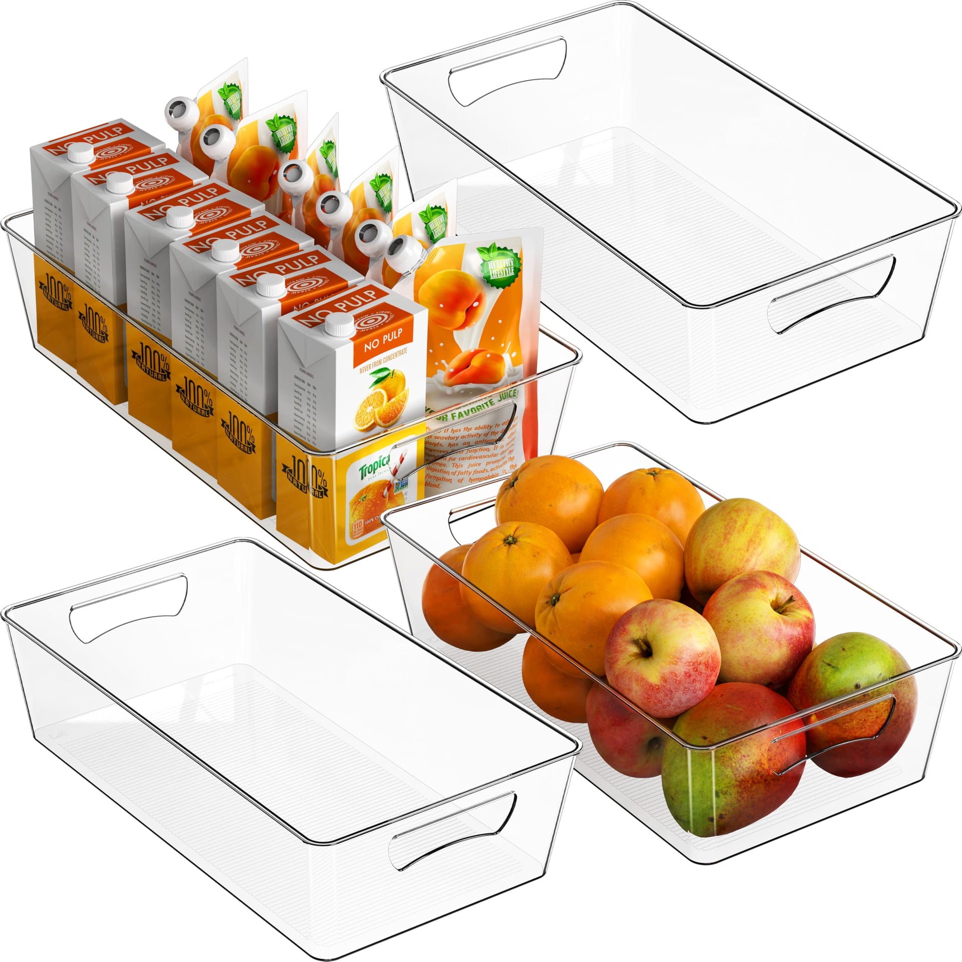 4 Pcs Kitchen Clear Bin Storage Organizer 15" x 8" x 3.75" (4 Count)