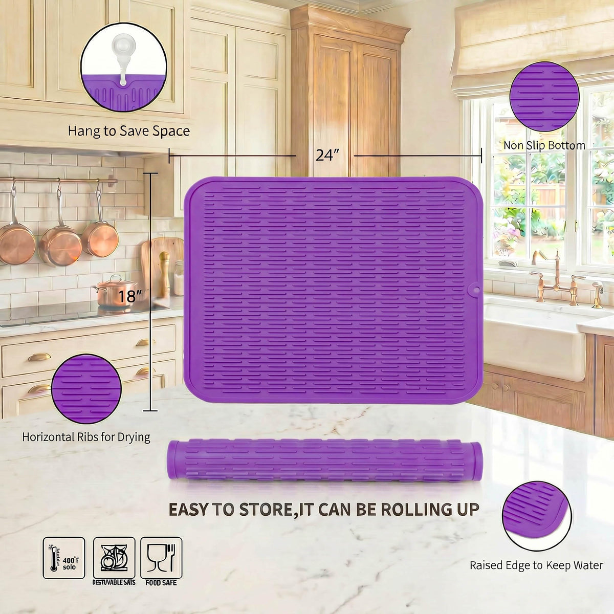 Silicone Dish Drying Mat for Multiple Usage