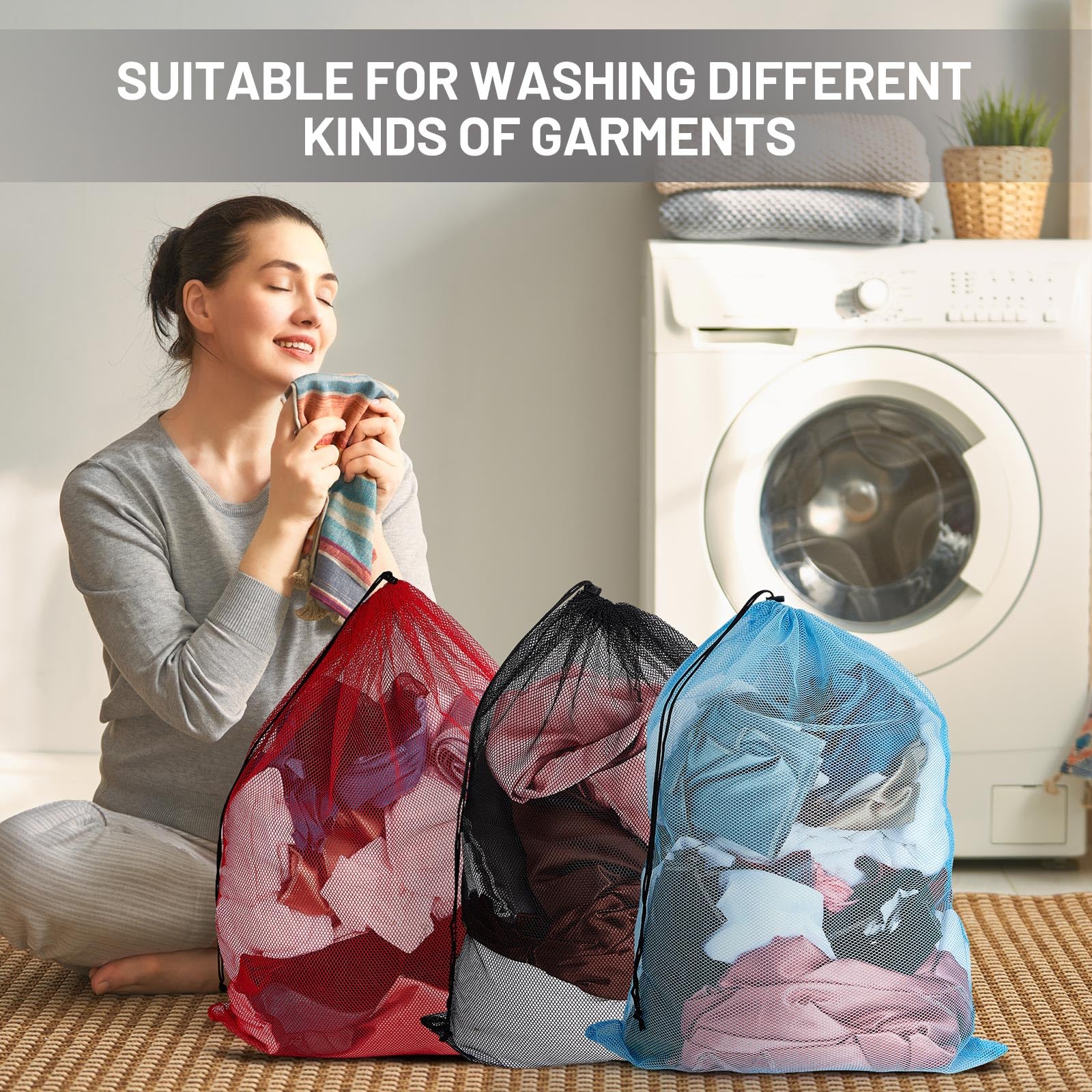24 Pcs 32x24 in Large Laundry Bag Colorful Extra Large Mesh Laundry Bag Bulk with Drawstring Heavy Duty Mesh Machine Washable Drawstring Pouch (24 Count)