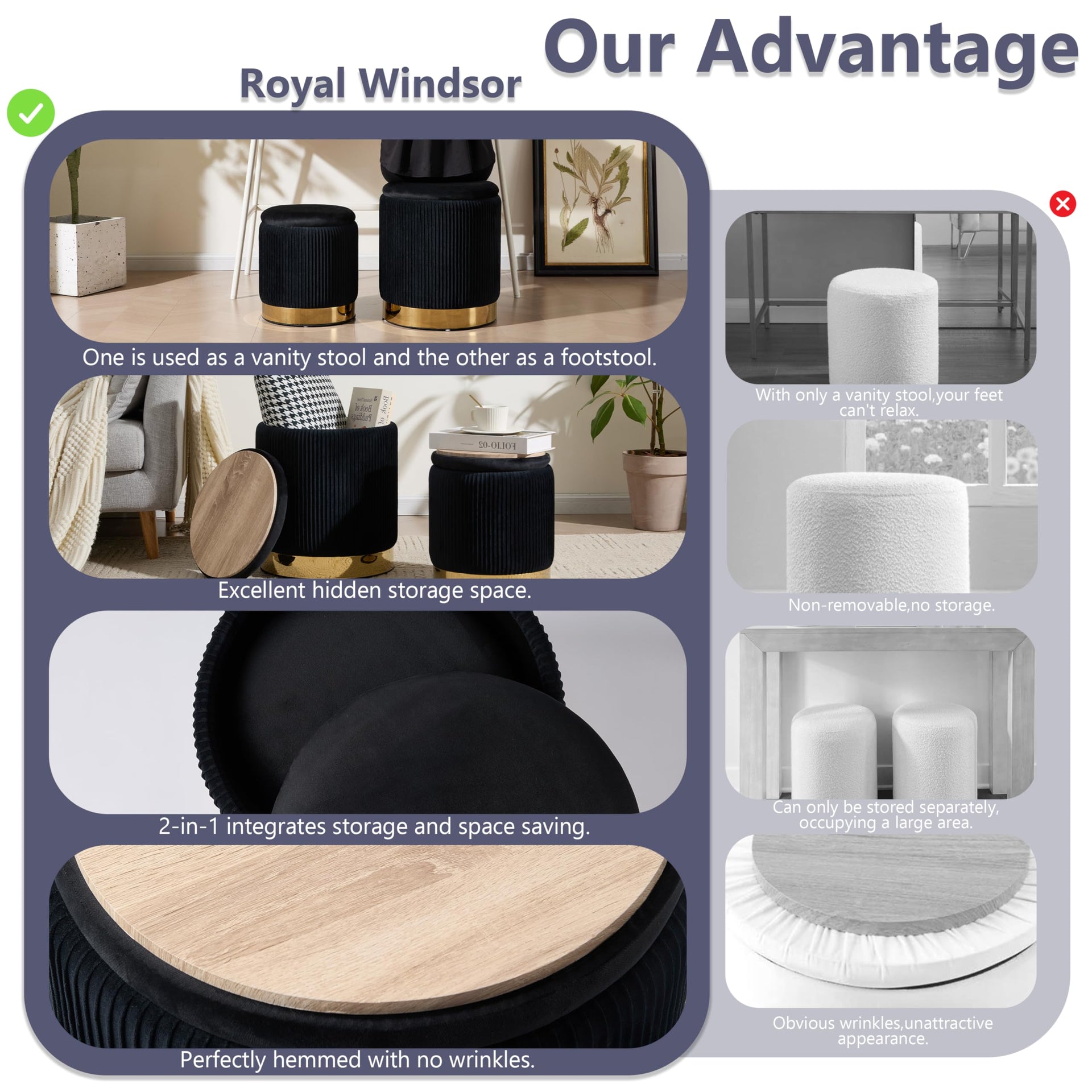 Round Ottoman with Storage Set of 2 (2 Count)