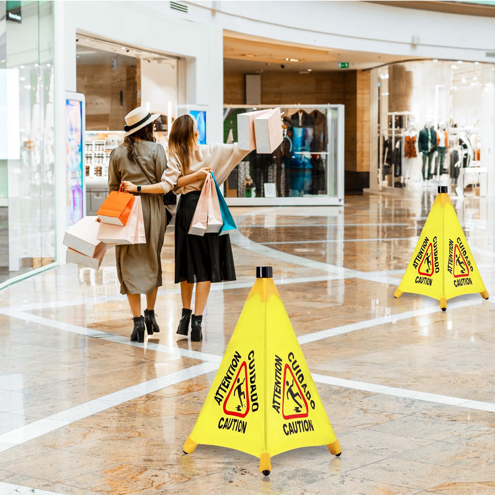 12 Pcs Pop up Wet Floor Sign with Storage Tube 20 Inch Wet Safety Signs Commercial Caution Safety Cone Pop up Caution Sign for Commercial Stores Grocery Restaurant Restroom Office Use (12 Count)