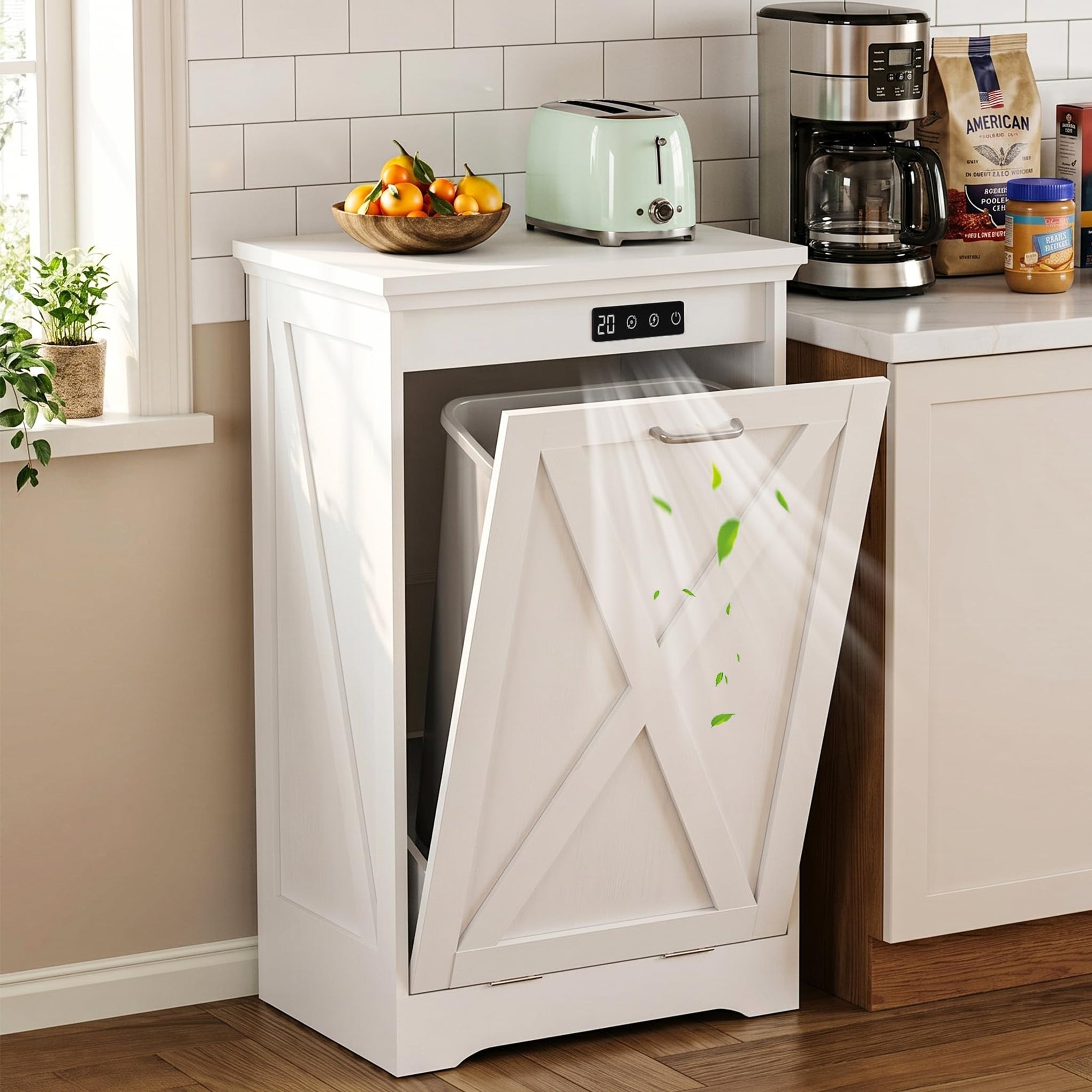 Single 13 Gallon Tilt Out Trash Can Cabinet with Deodorising Function