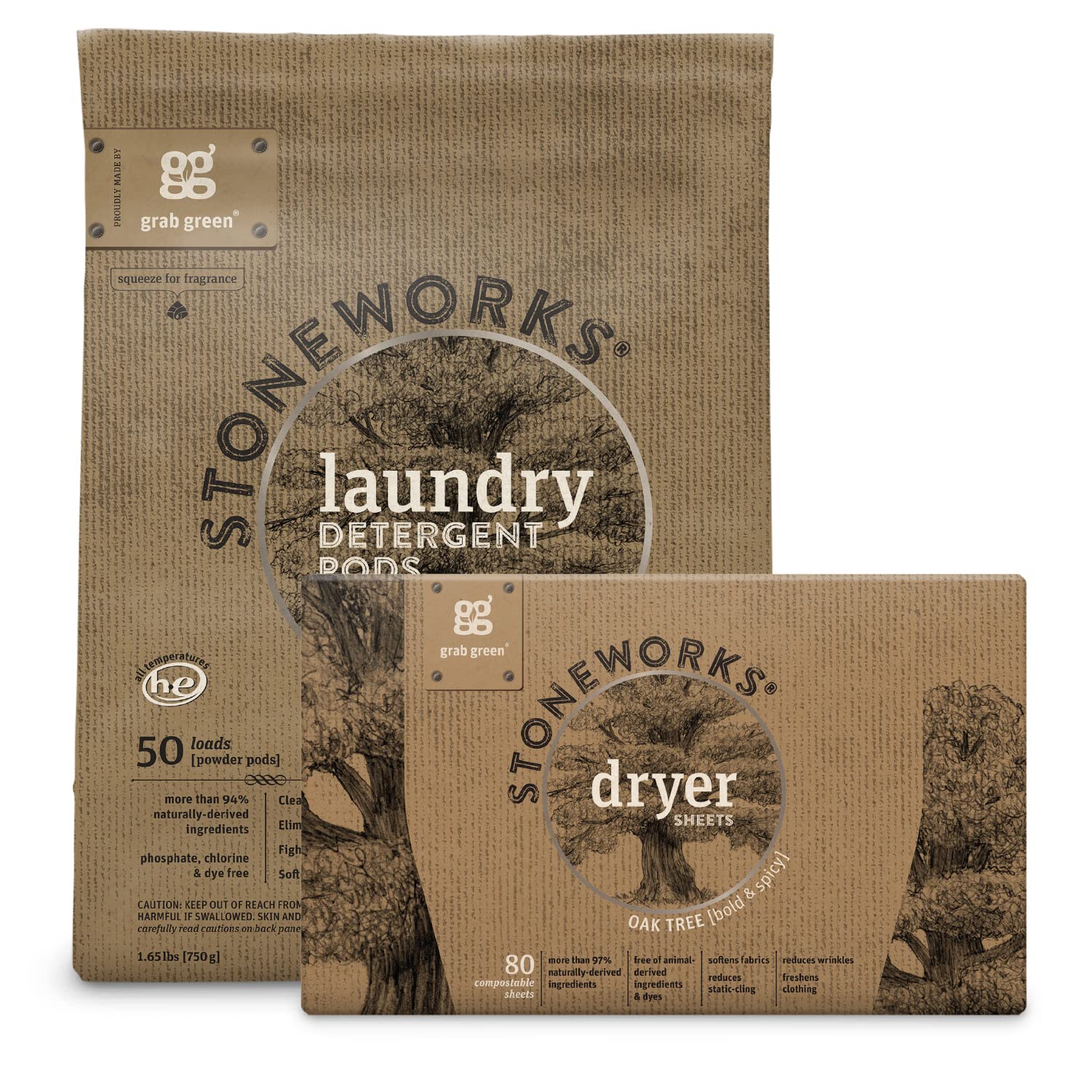 Stoneworks Laundry Detergent Pods and Dryer Sheet Bundle (80 Count)