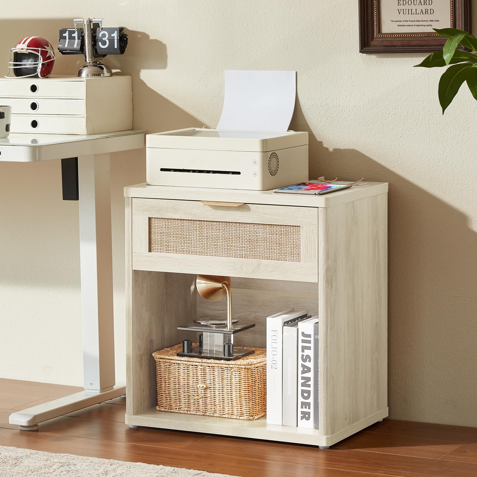 Rattan Nightstands Set of 2 with Charging Station (2 Count)