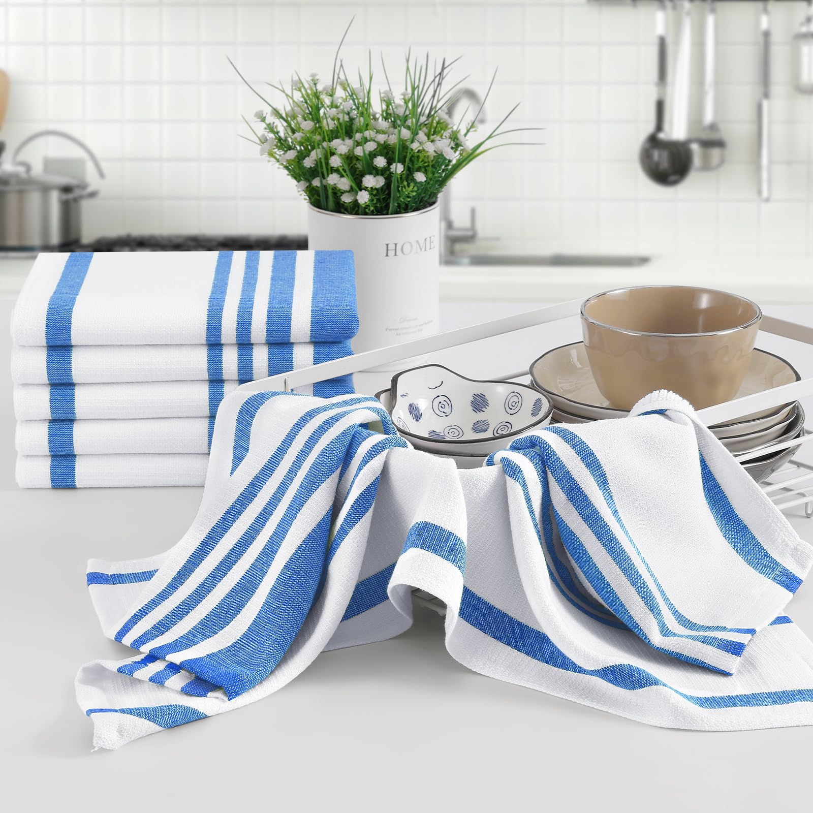 Premium Cotton Stripe Kitchen Towels 8 Pack (8 Count)
