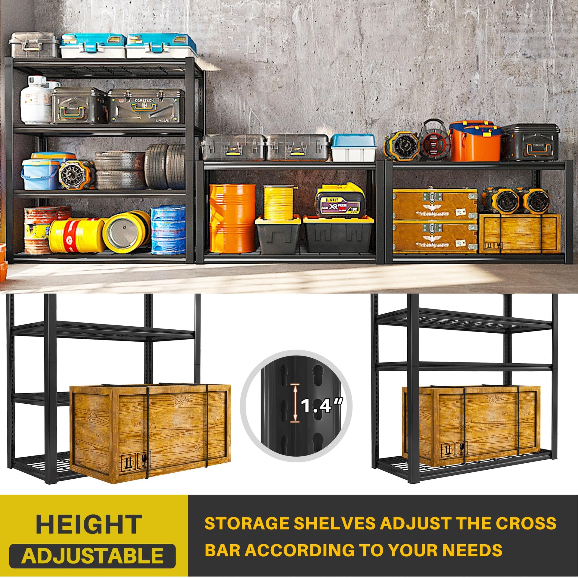 40" W Storage Shelves with Wire Mesh Panels for Garage Organization (4 Count)
