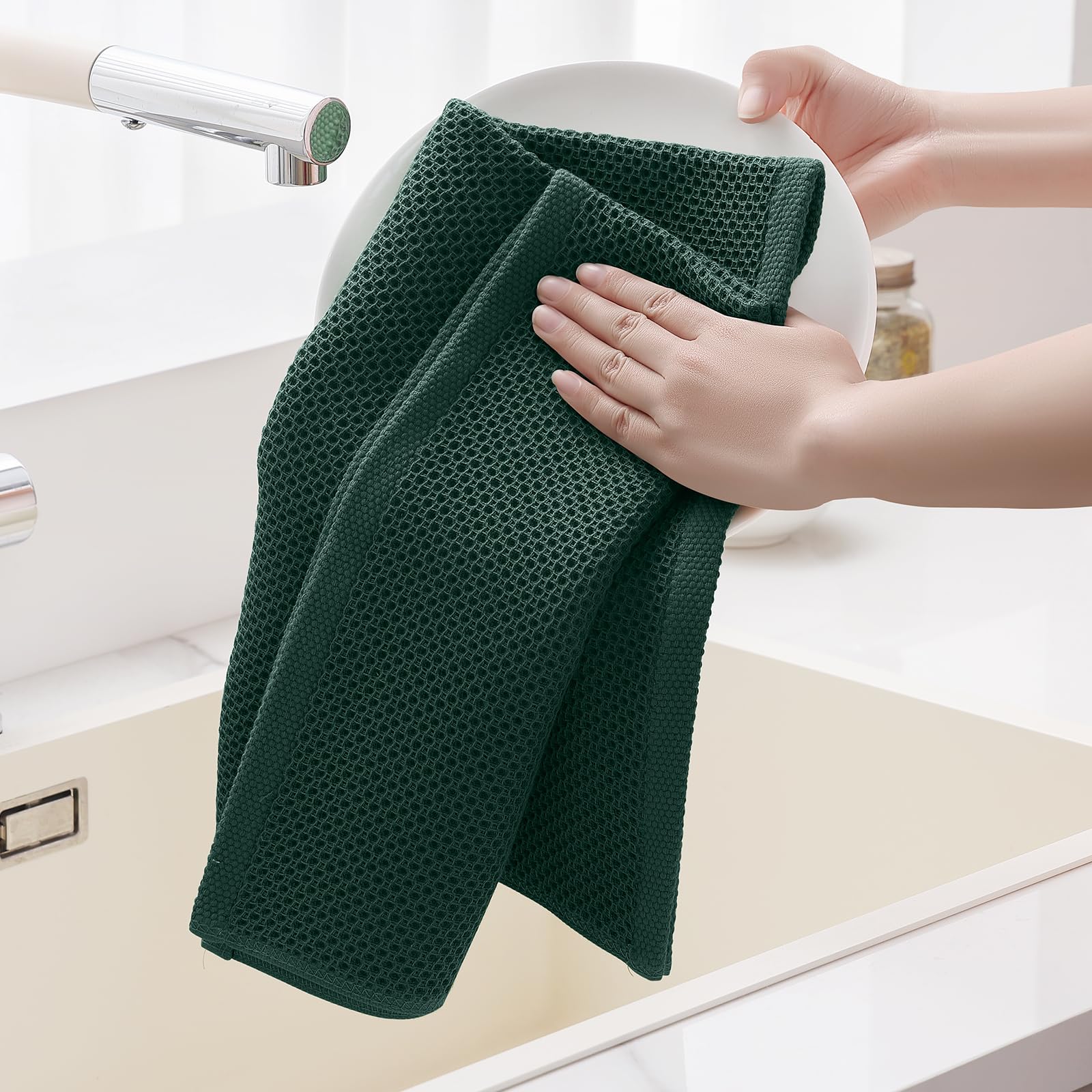 100% Cotton Oversized Waffle Weave Kitchen Towels 6 (6 Count)