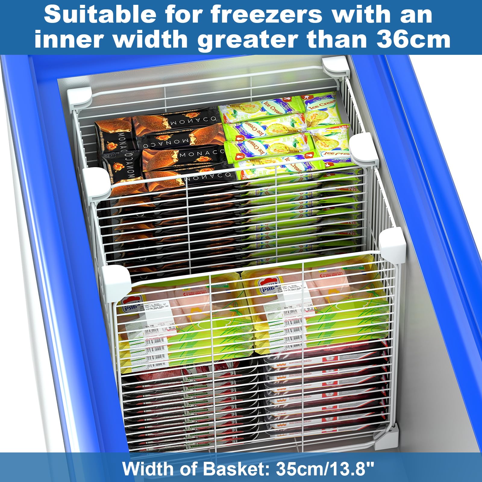 Deep Freezer Organizer Bin with Adjustable Divider Pantry