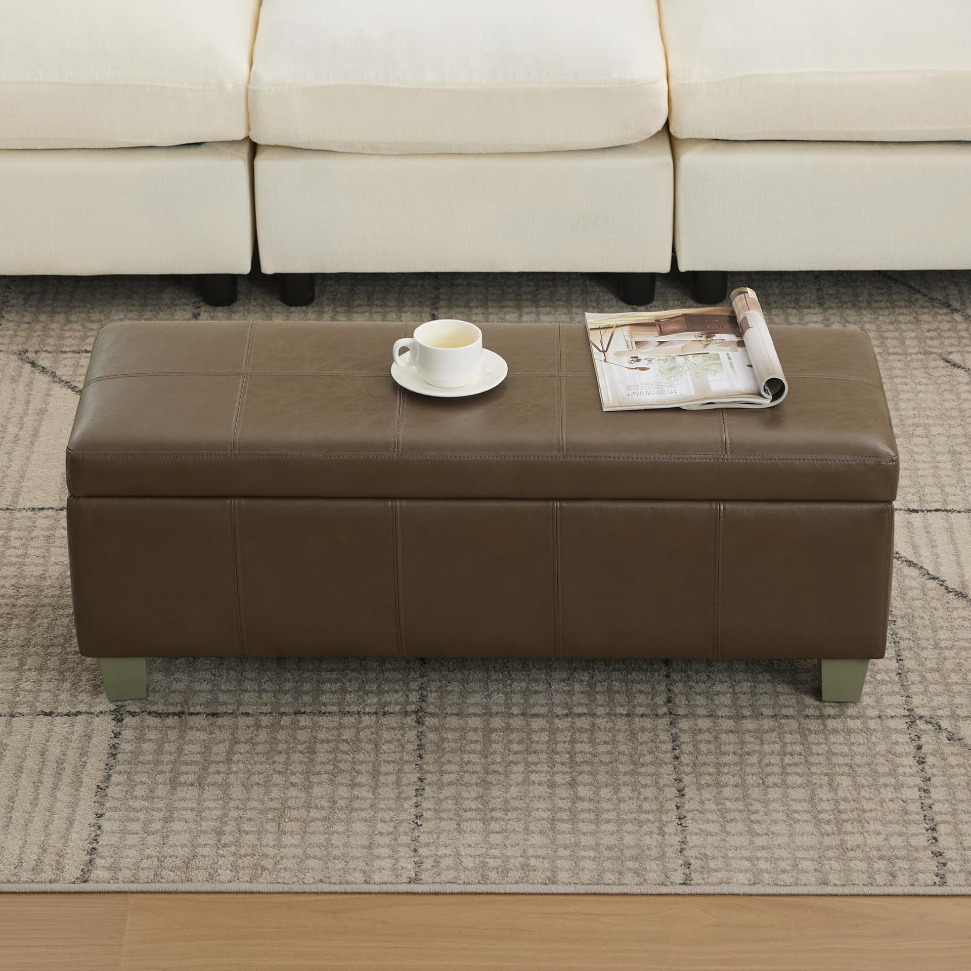 41" Faux Leather Storage Ottoman