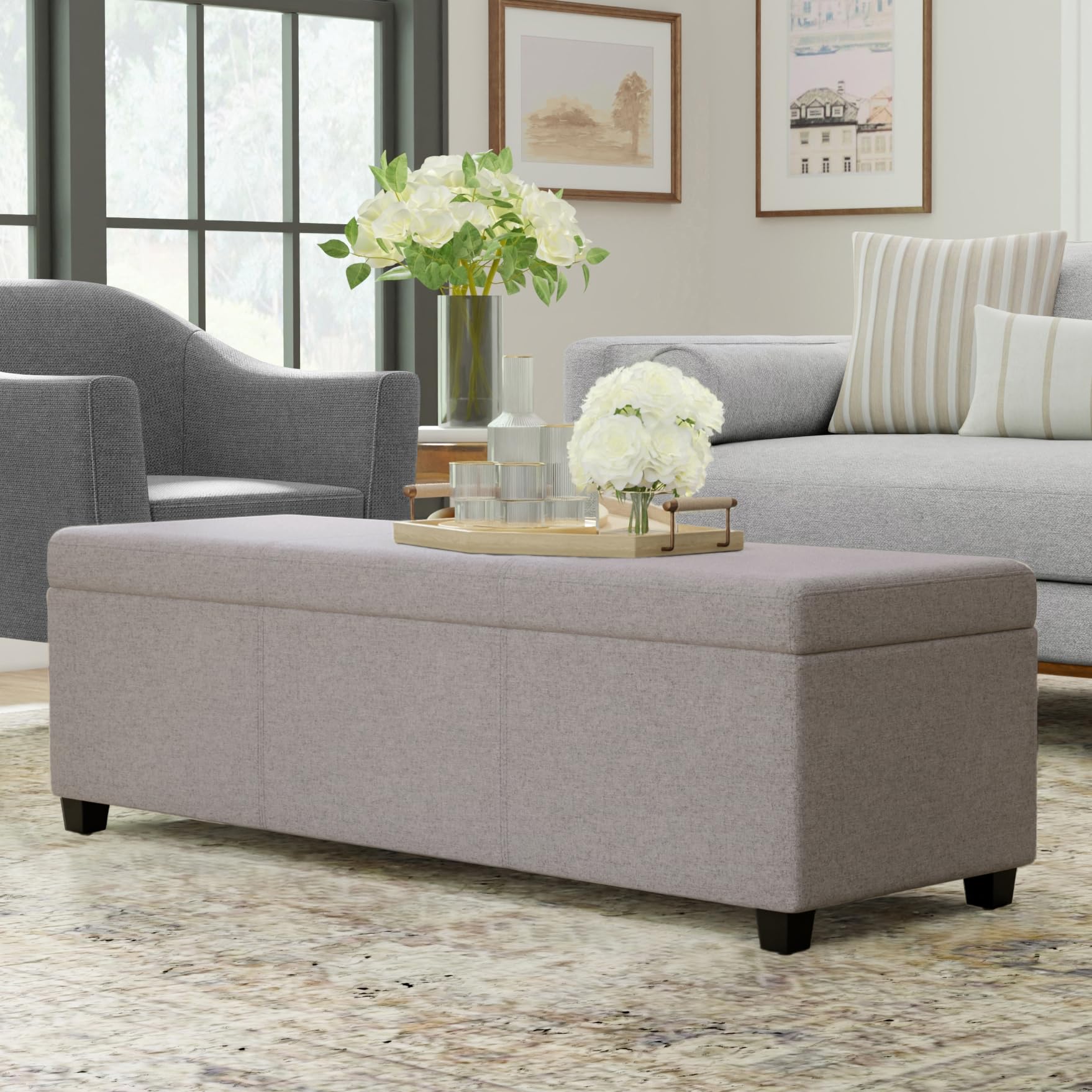 Avalon 54" Wide Vegan Leather Storage Ottoman in Midnight Black