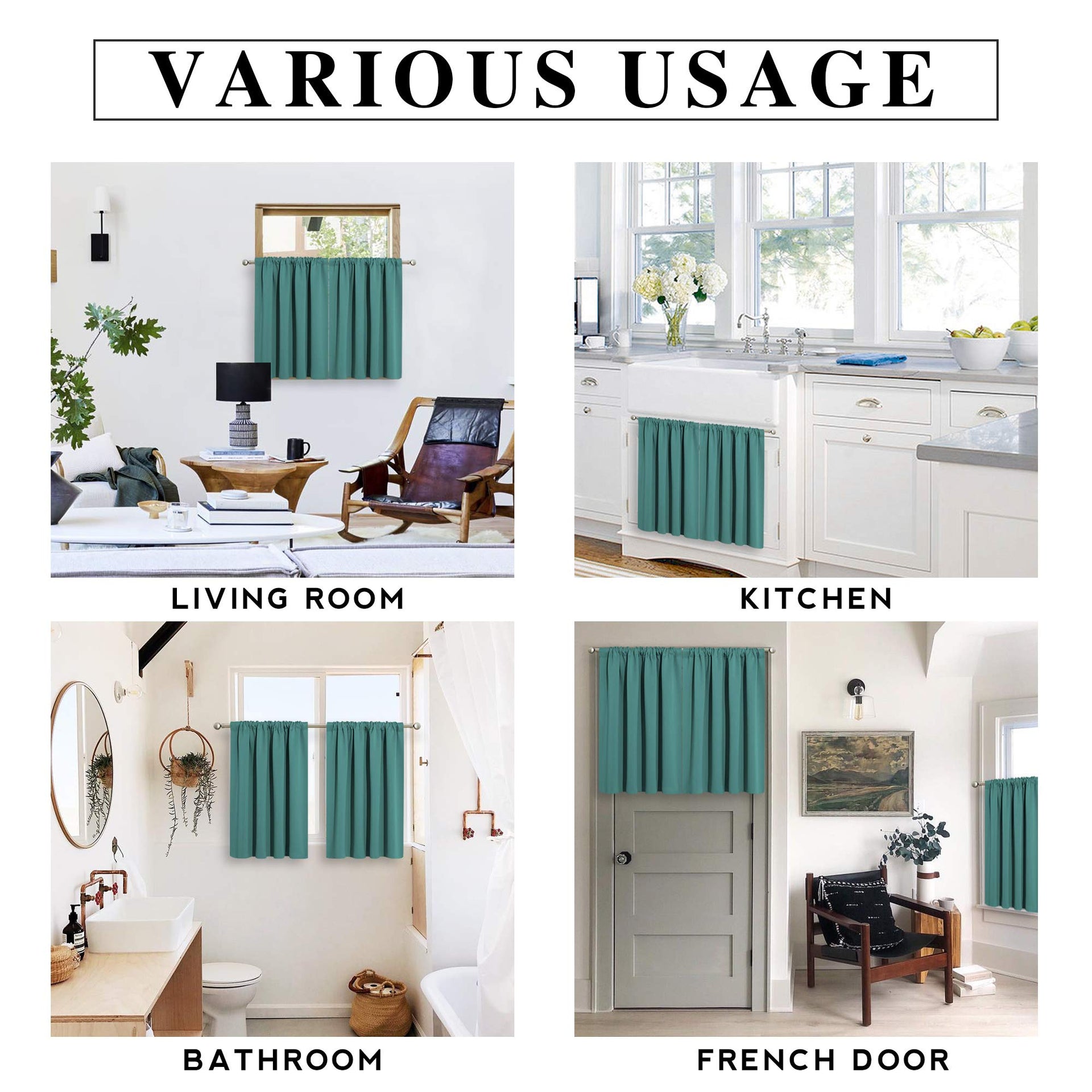 Short Teal Blackout Curtains for Small Bedroom Kitchen Cafe Window