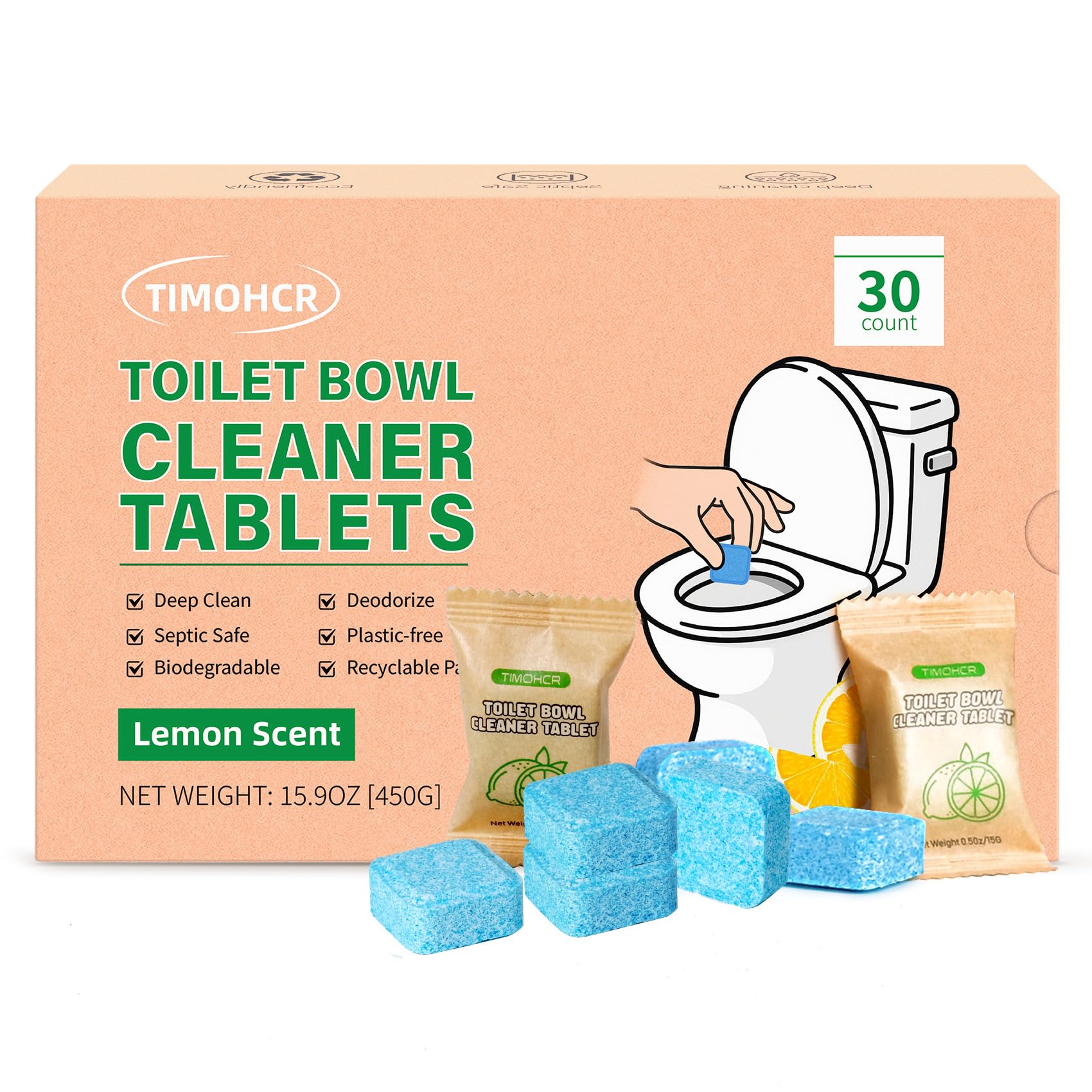 Toilet Bowl Cleaner Tablets 30 Big Pack Lemon Scent (30 Count)