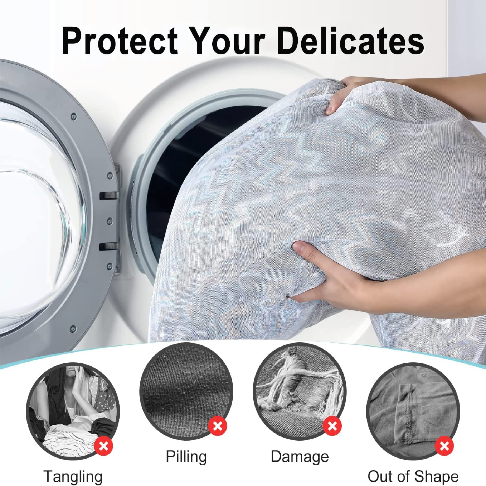 Mesh Washing Bags for Laundry 16x20 Inch Medium Mesh Bag Laundry Washer Delicates Lingerie Wash Machine Net Zipper Bag Heavy Duty Home Dorm Hotel Don't Drying (2 Count)
