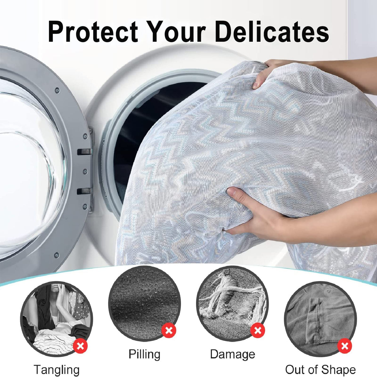 Mesh Washing Bags for Laundry 16x20 Inch Medium Mesh Bag Laundry Washer Delicates Lingerie Wash Machine Net Zipper Bag Heavy Duty Home Dorm Hotel Don't Drying (2 Count)